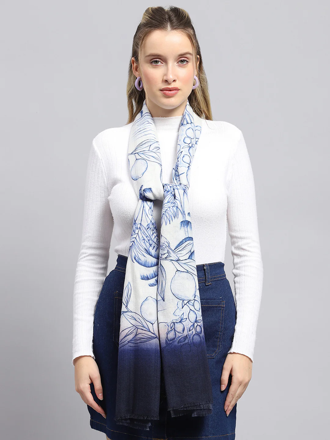 Women White Printed Stole - Image 3