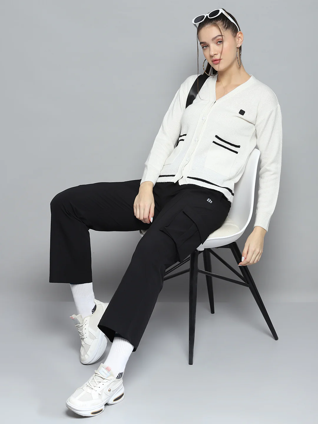 Rock.it Women White Printed V Neck Full Sleeve Pullover - Image 2