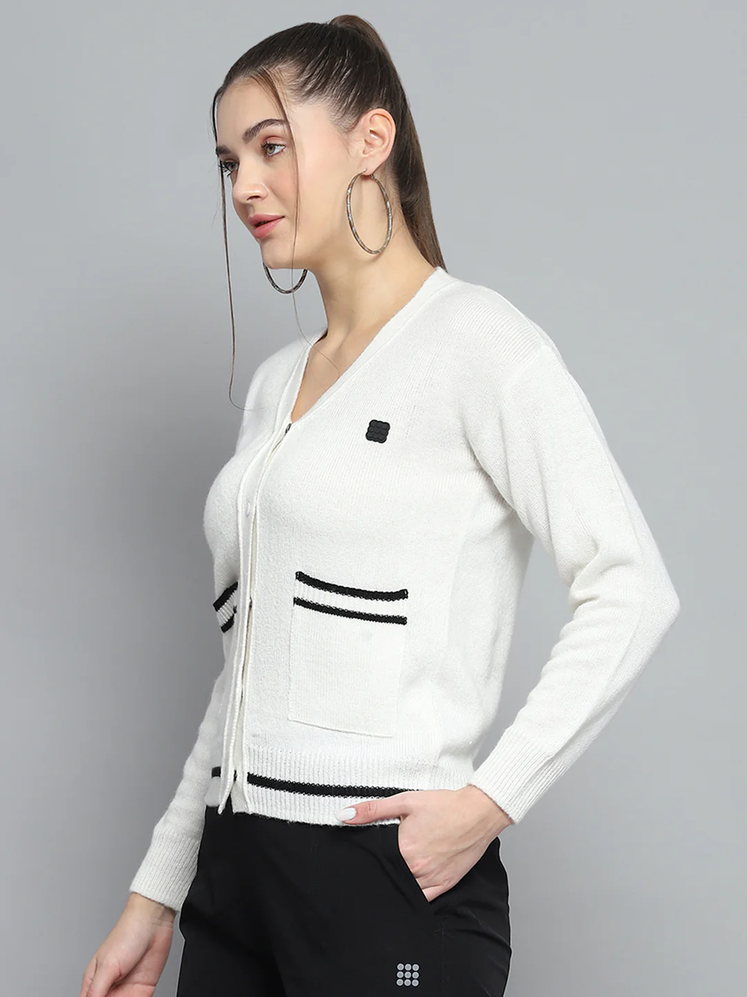 Rock.it Women White Printed V Neck Full Sleeve Pullover - Image 3