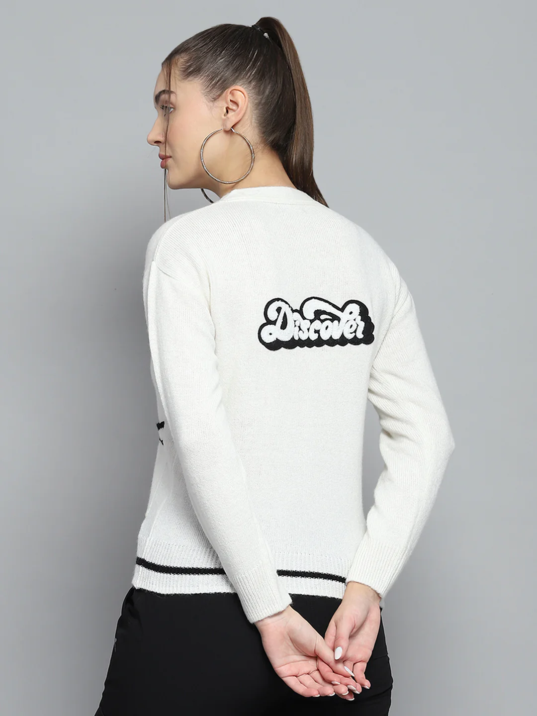 Rock.it Women White Printed V Neck Full Sleeve Pullover - Image 5