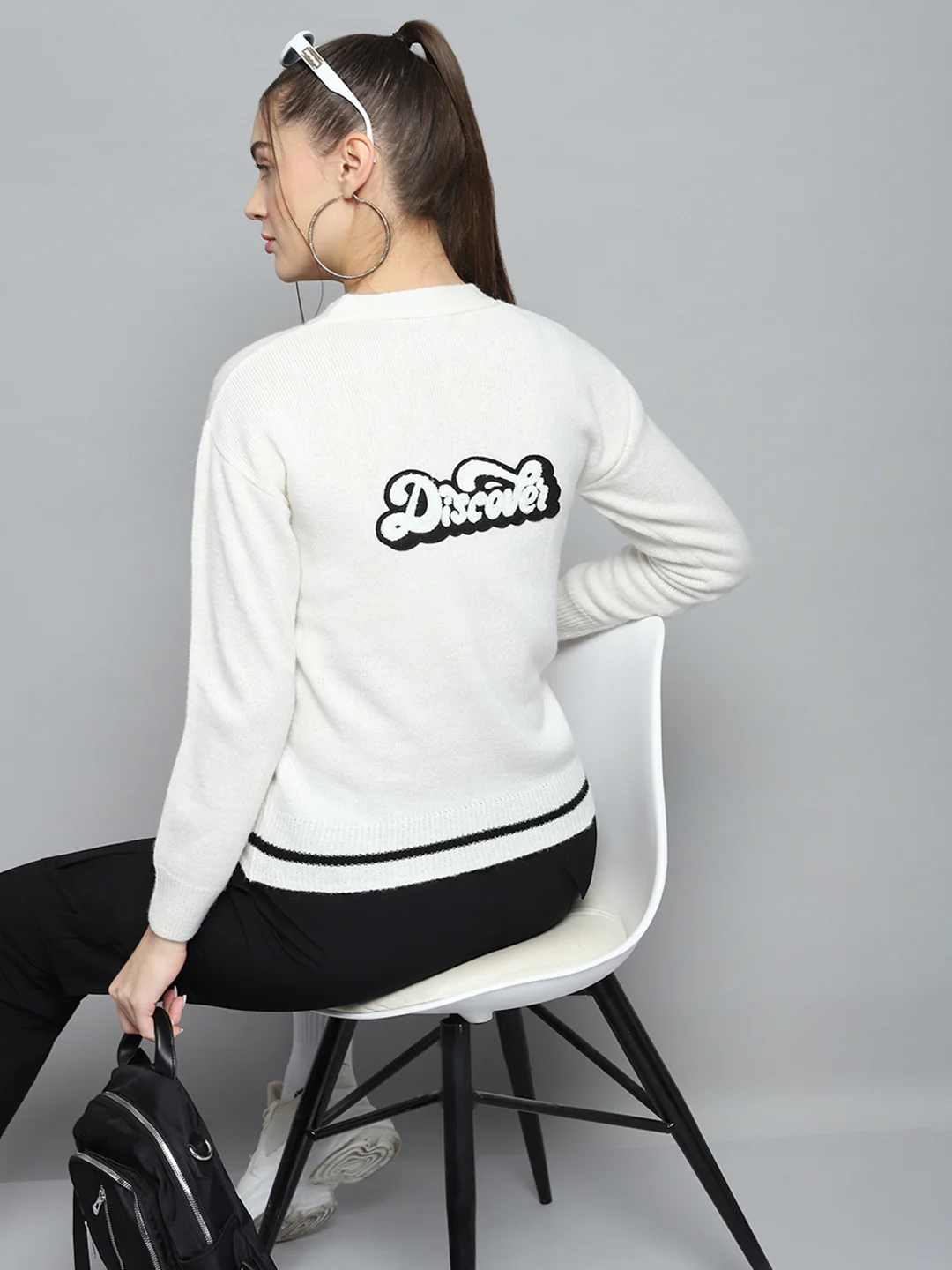 Rock.it Women White Printed V Neck Full Sleeve Pullover - Image 6