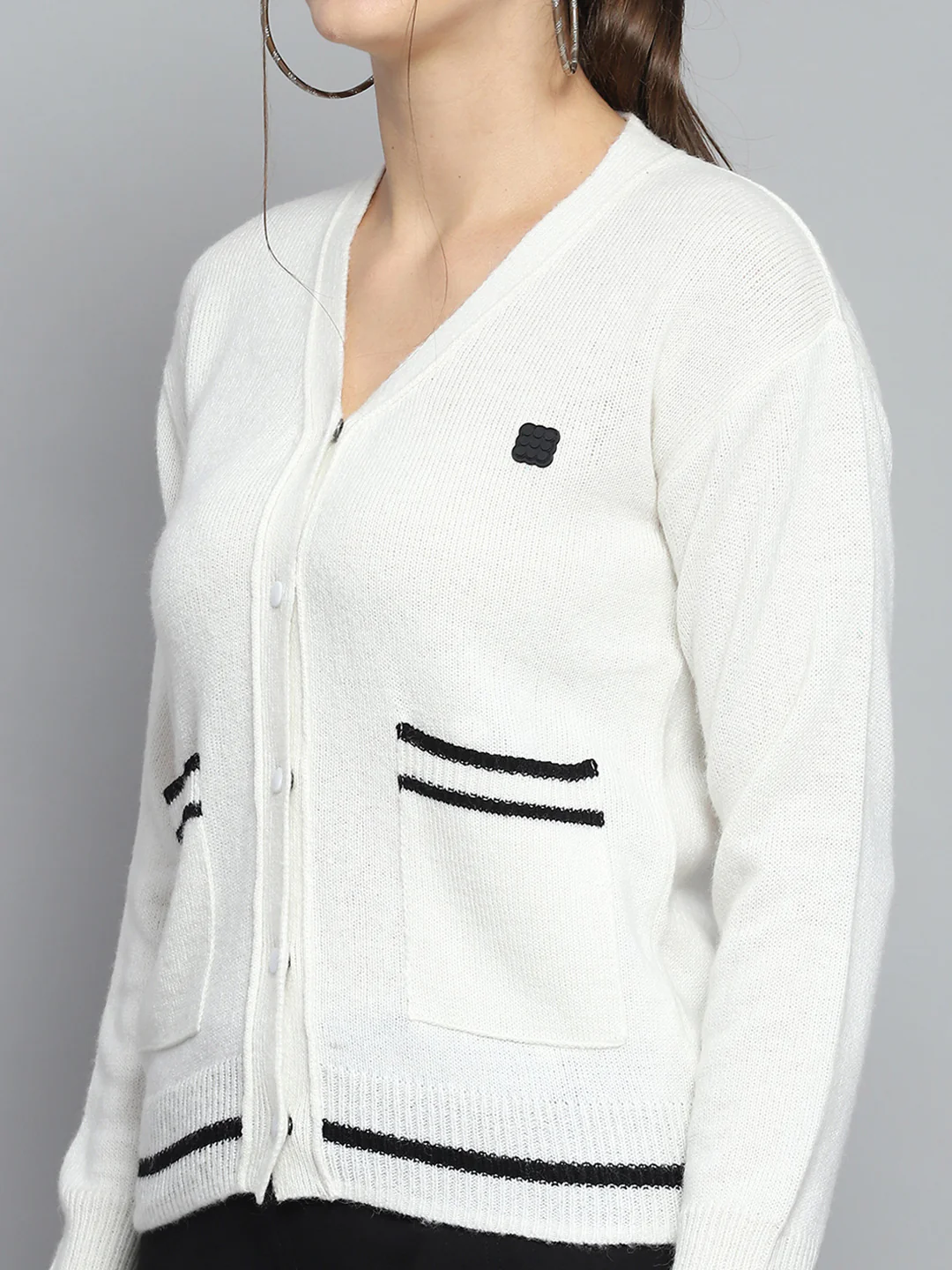 Rock.it Women White Printed V Neck Full Sleeve Pullover - Image 7