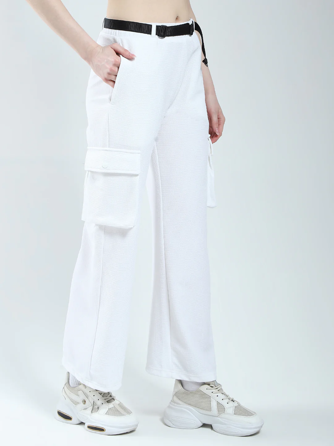 Rock.it Women White Self Design Regular Fit Lower - Image 4