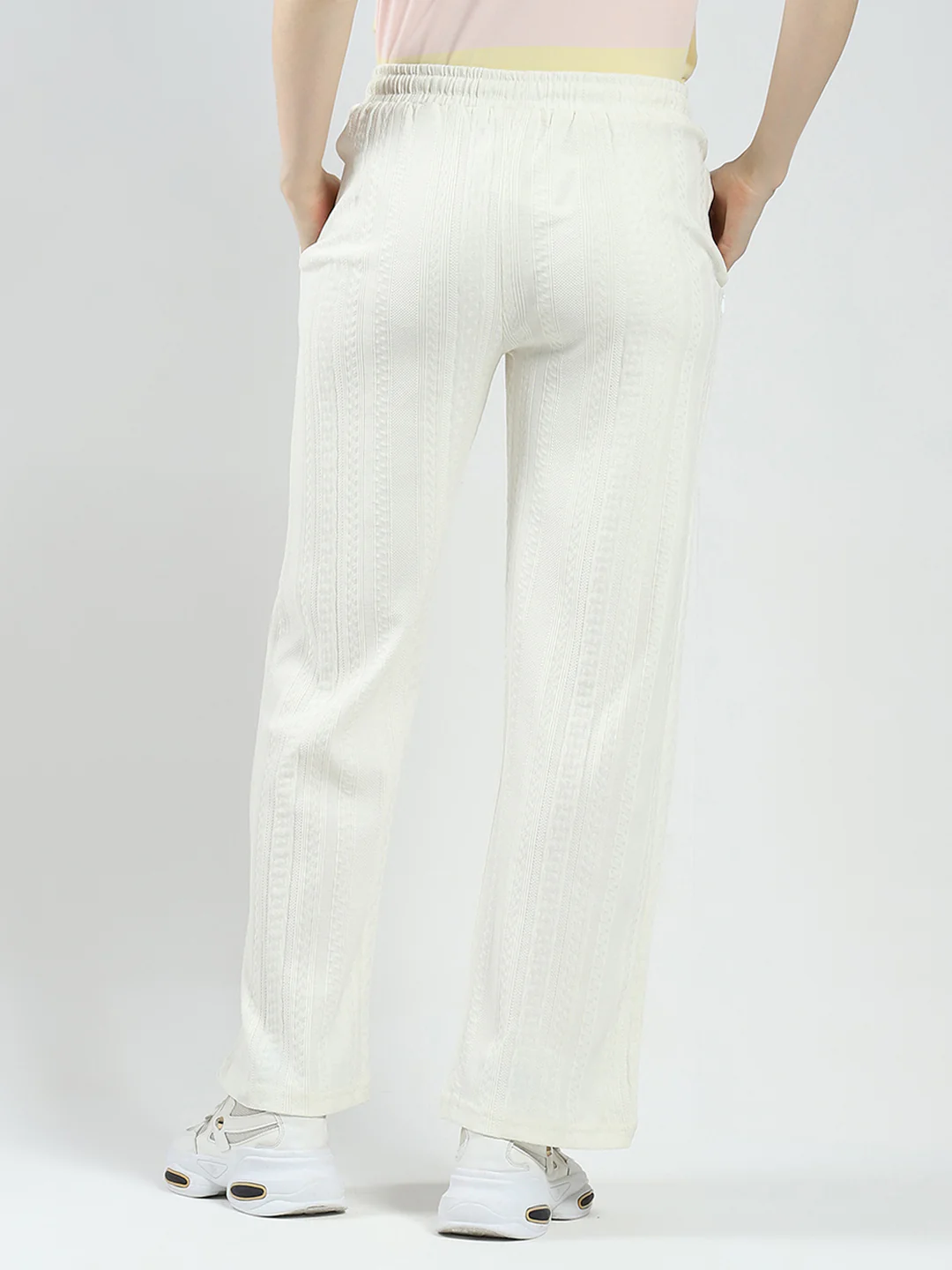 Women White Self Design Regular Fit Lower - Image 5