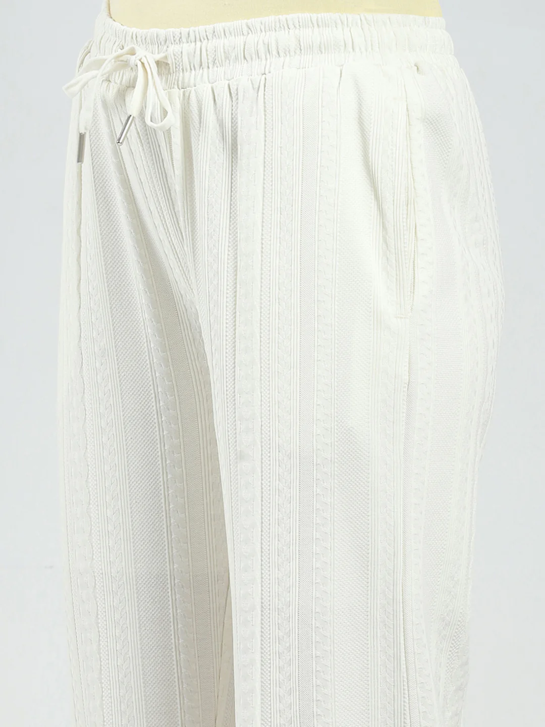 Women White Self Design Regular Fit Lower - Image 6