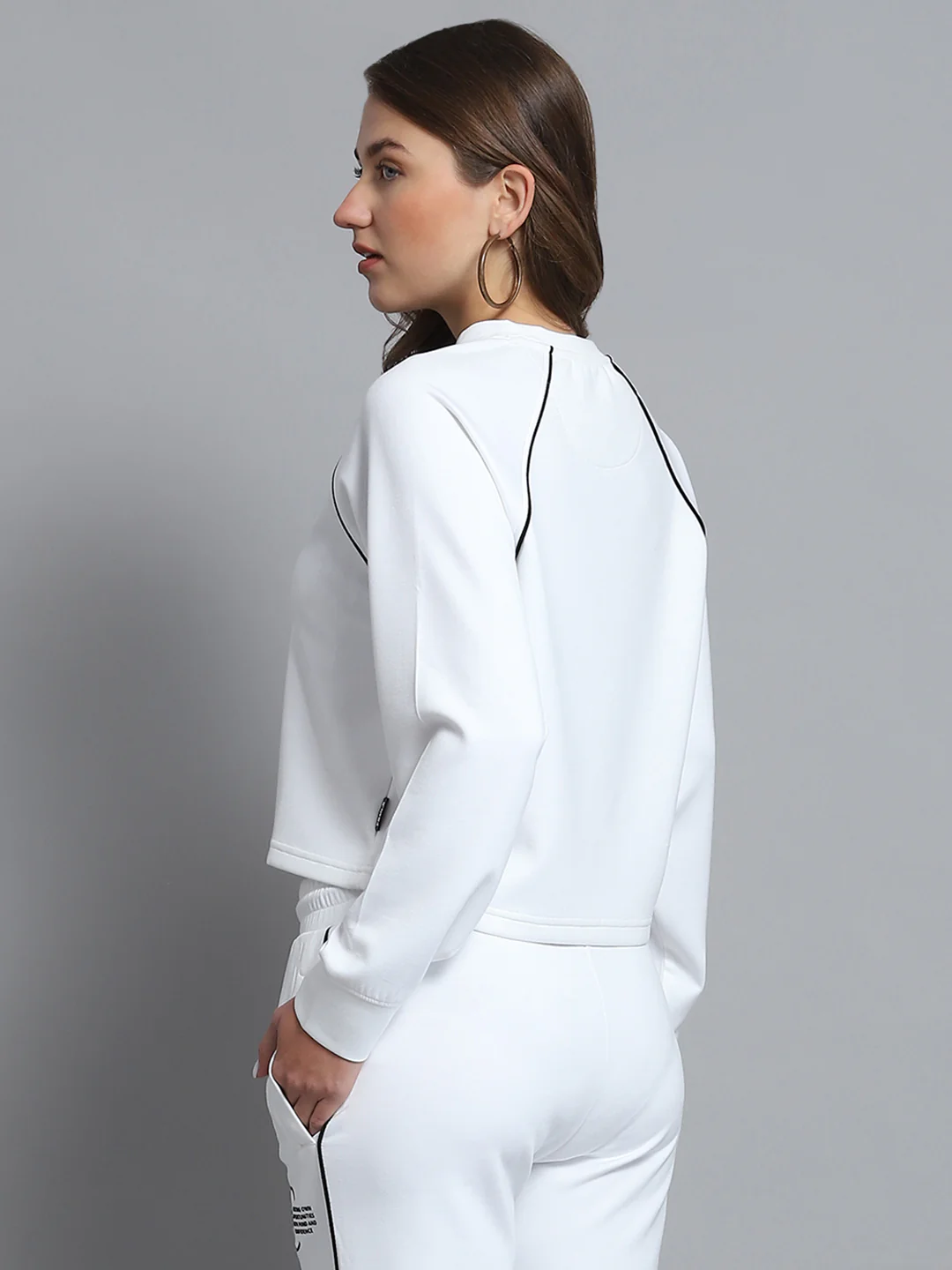 Rock.it Women White Self Design Round Neck Full Sleeve Sweatshirt - Image 5