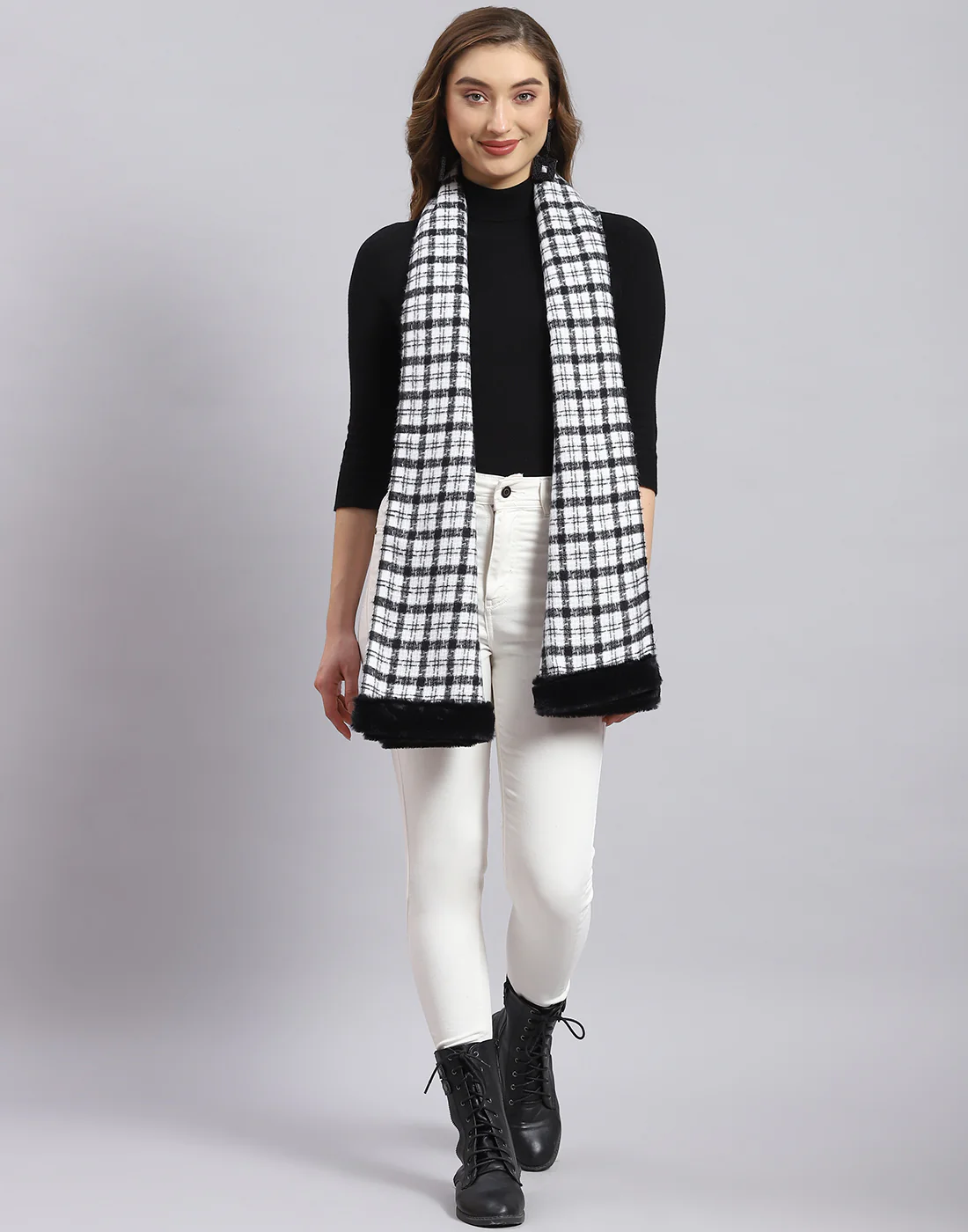Women White Self Design Stole - Image 3