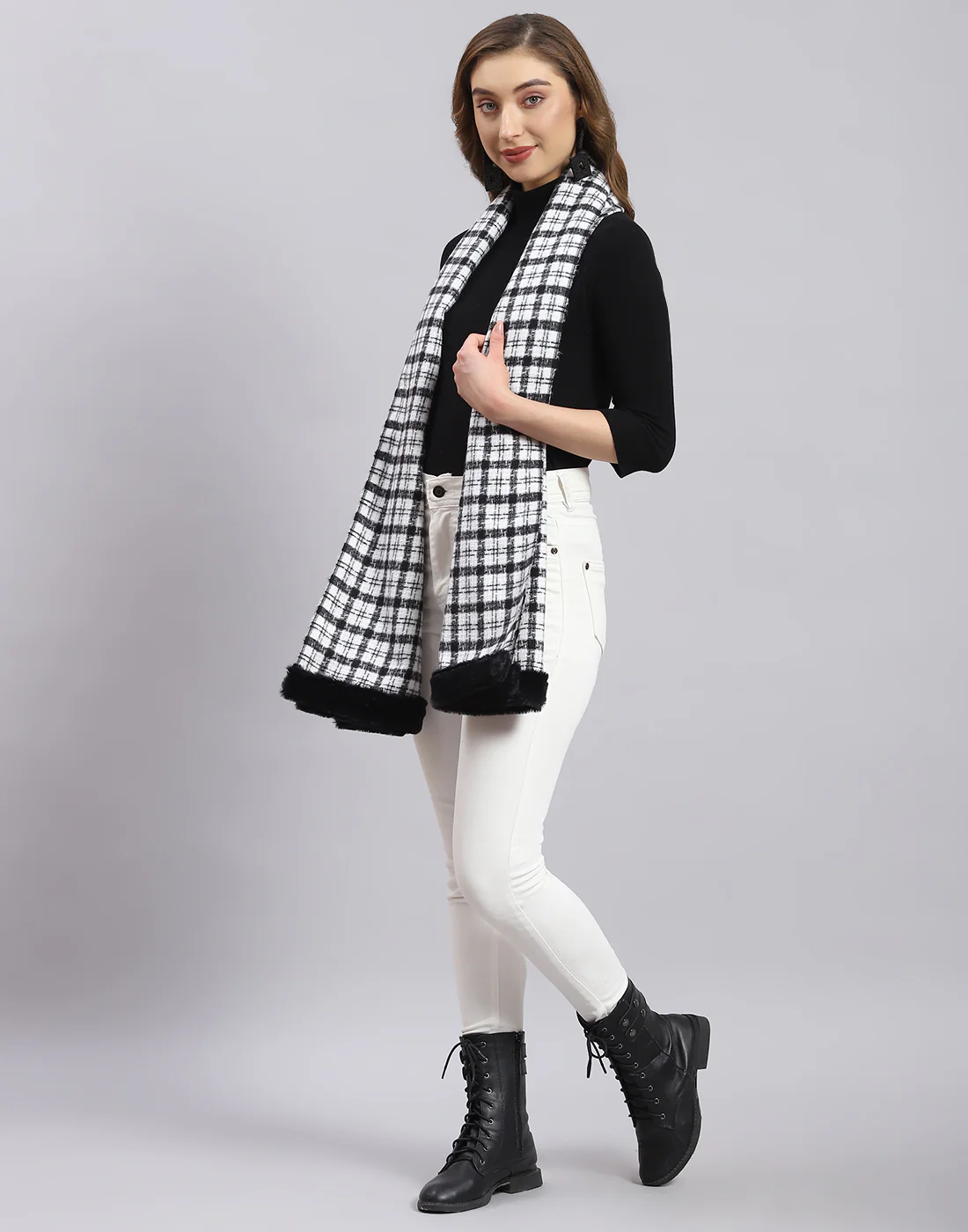 Women White Self Design Stole - Image 4