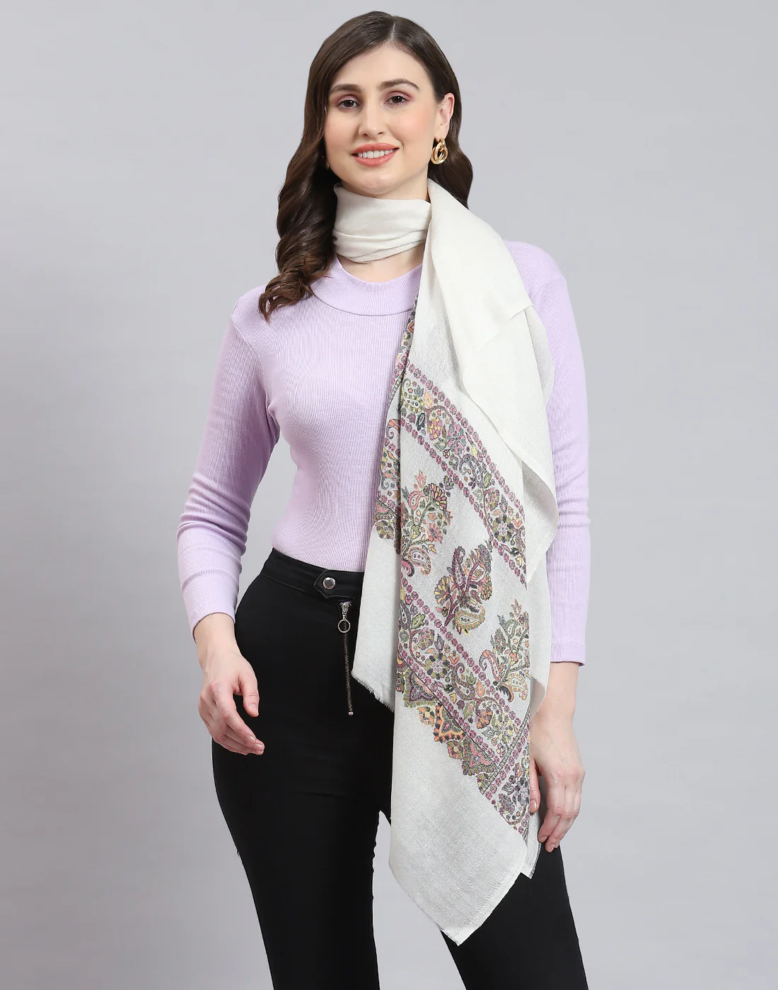 Women White Self Design Stole - Image 3