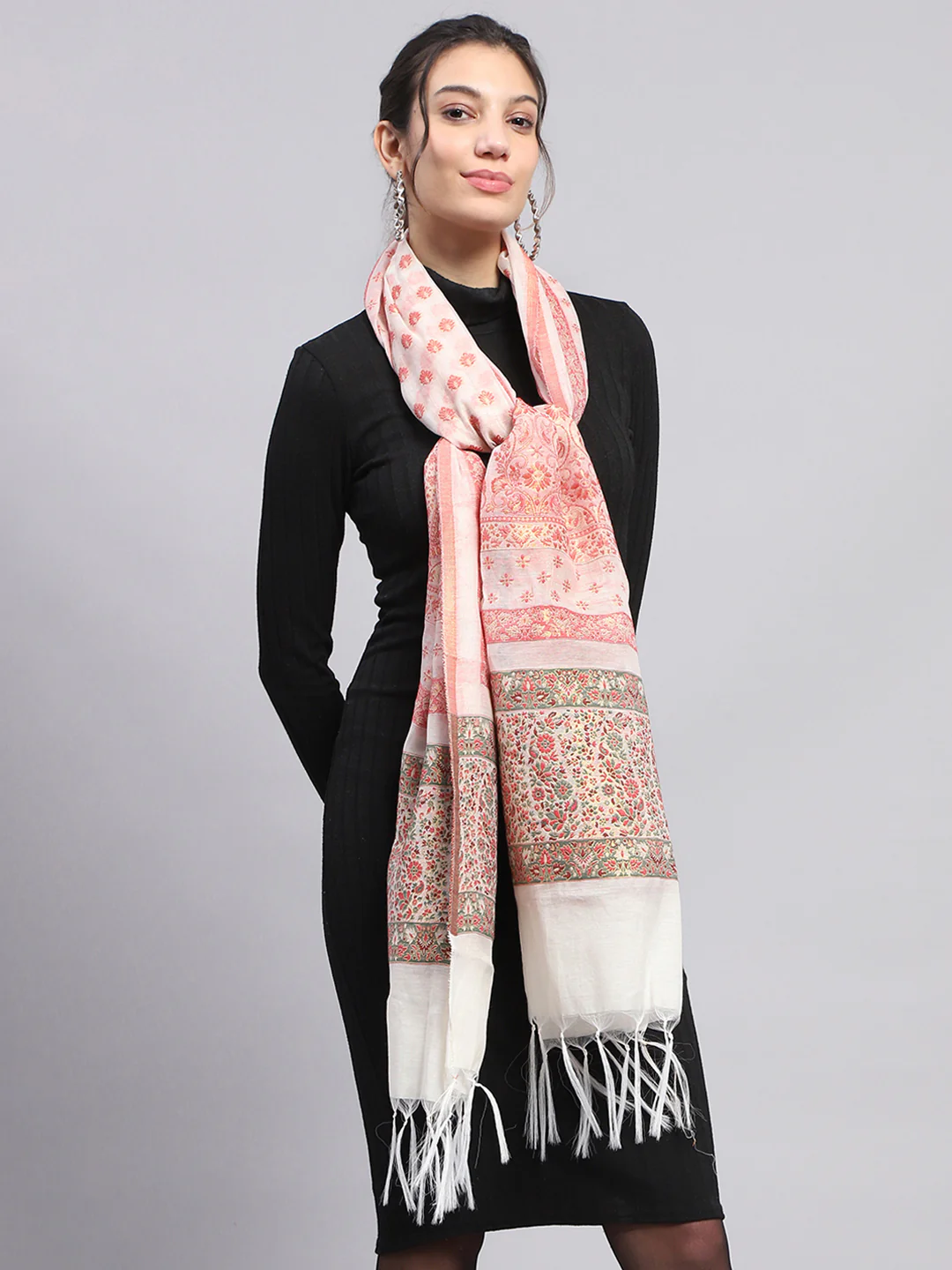Women White Self Design Stole - Image 5