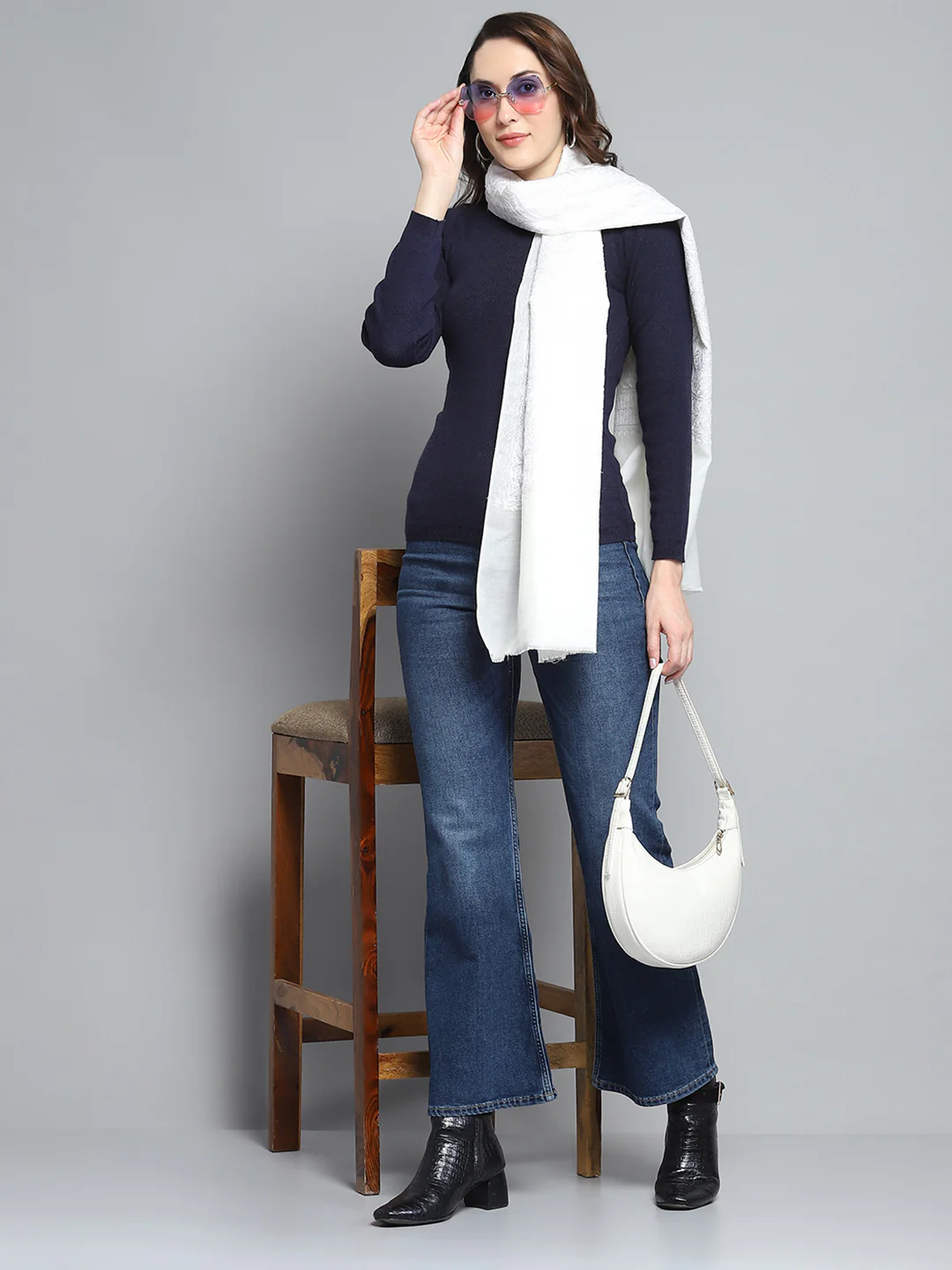 Women White Self Design Stole - Image 2