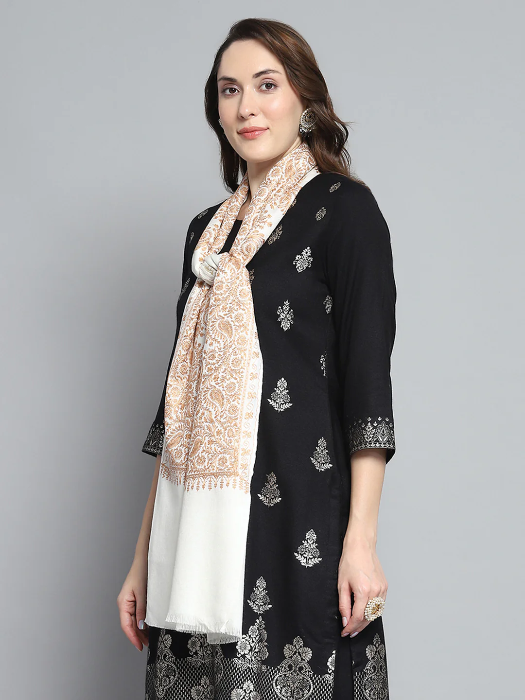 Women White Self Design Stole - Image 3