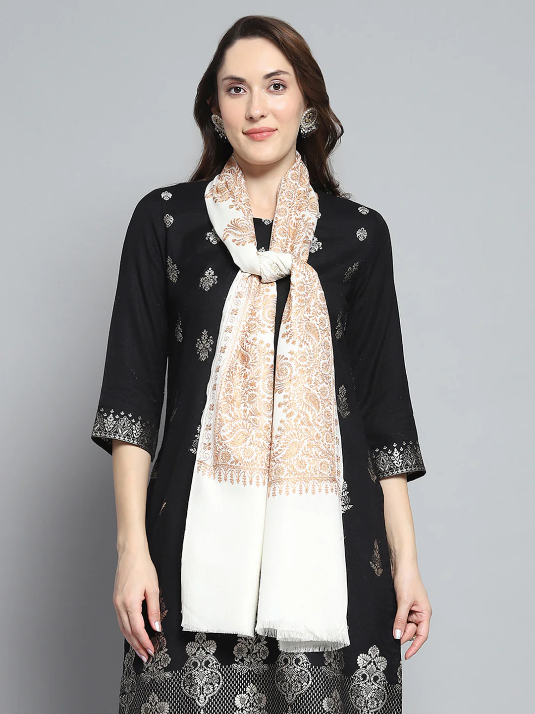 Women White Self Design Stole - Image 5
