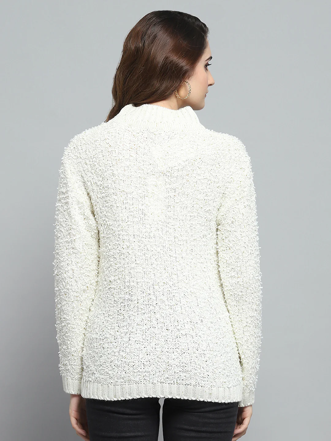 Women White Self Design Turtle Neck Full Sleeve Winter Tops - Image 5