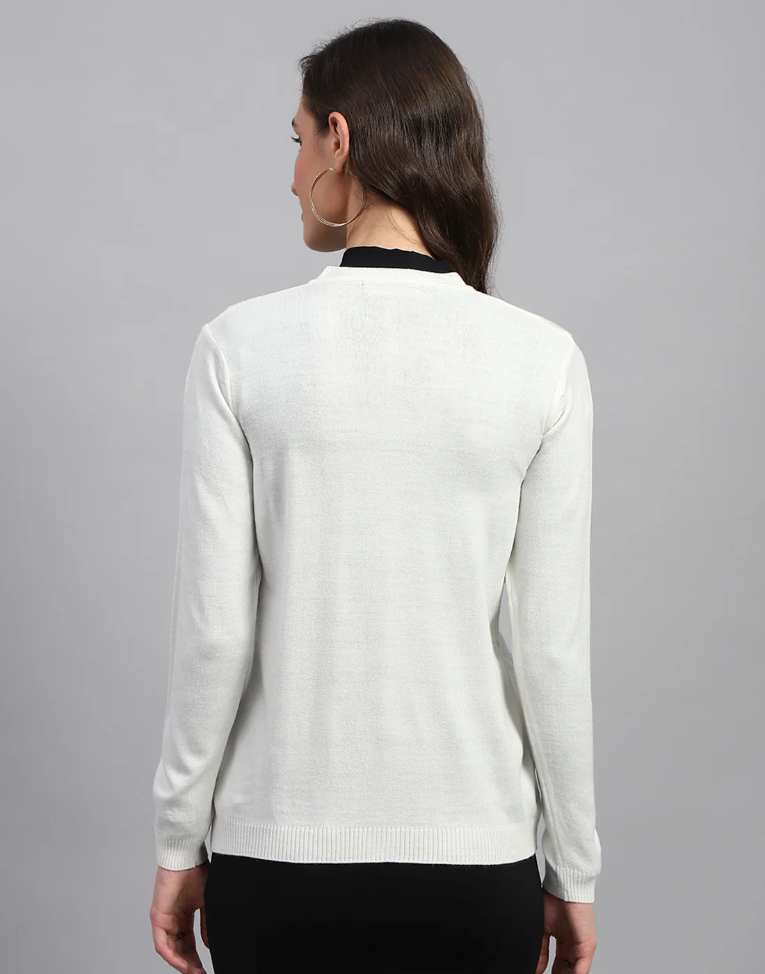 Women White Self Design V Neck Full Sleeve Cardigan - Image 5