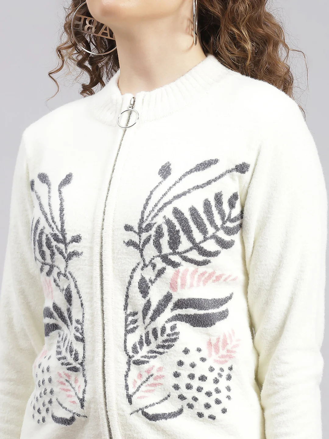 Women White Self Design Wool blend Cardigan - Image 6