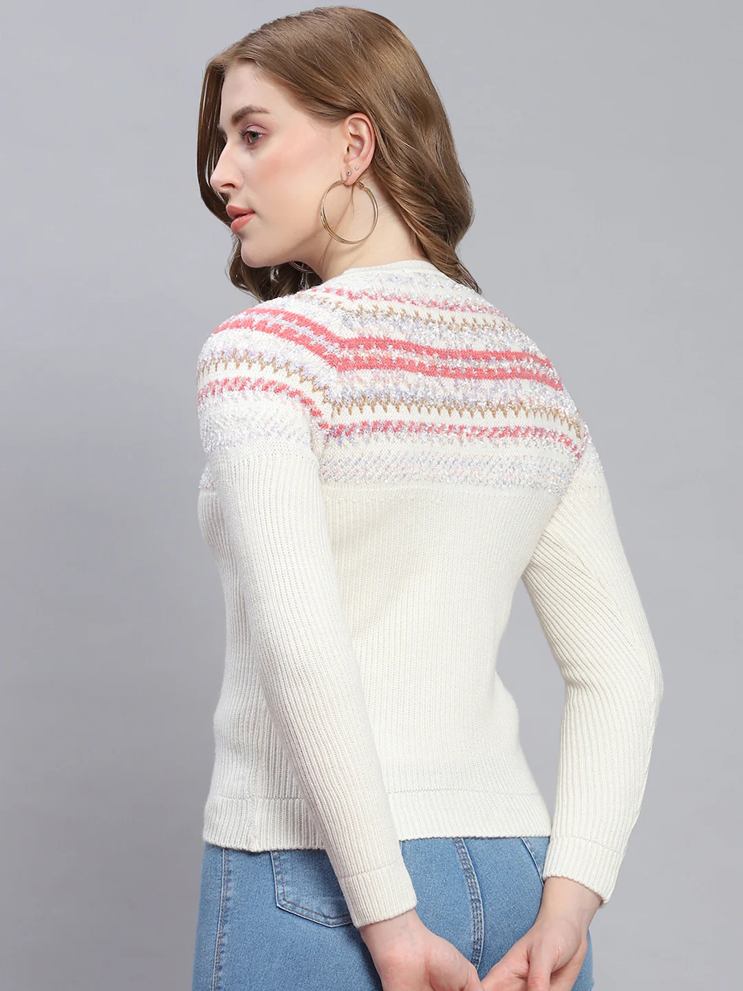 Women White Self Design Round Neck Full Sleeve Cardigans - Image 5