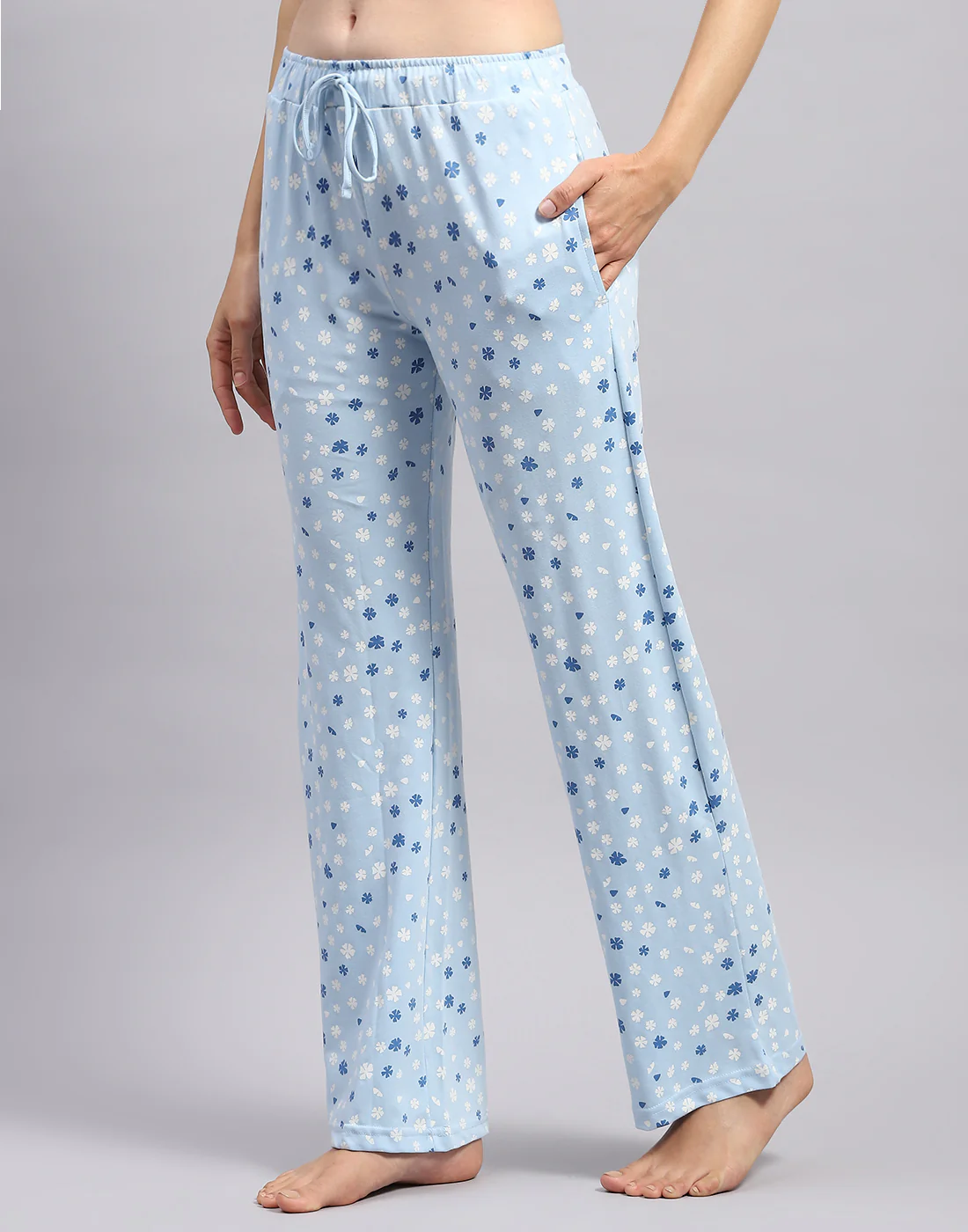 Women White & Sky Blue Printed Round Neck Half Sleeve Lower Set - Image 8
