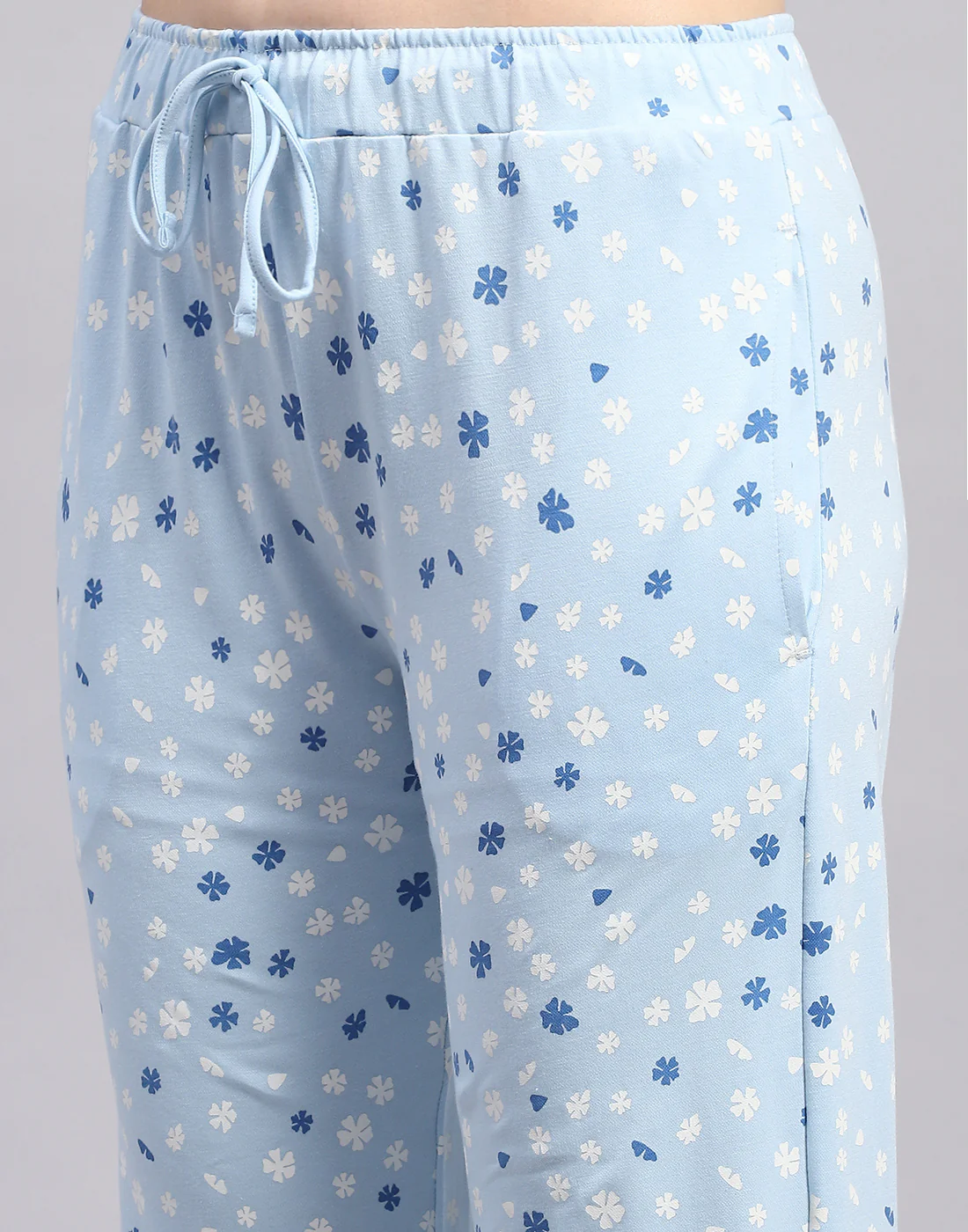 Women White & Sky Blue Printed Round Neck Half Sleeve Lower Set - Image 9