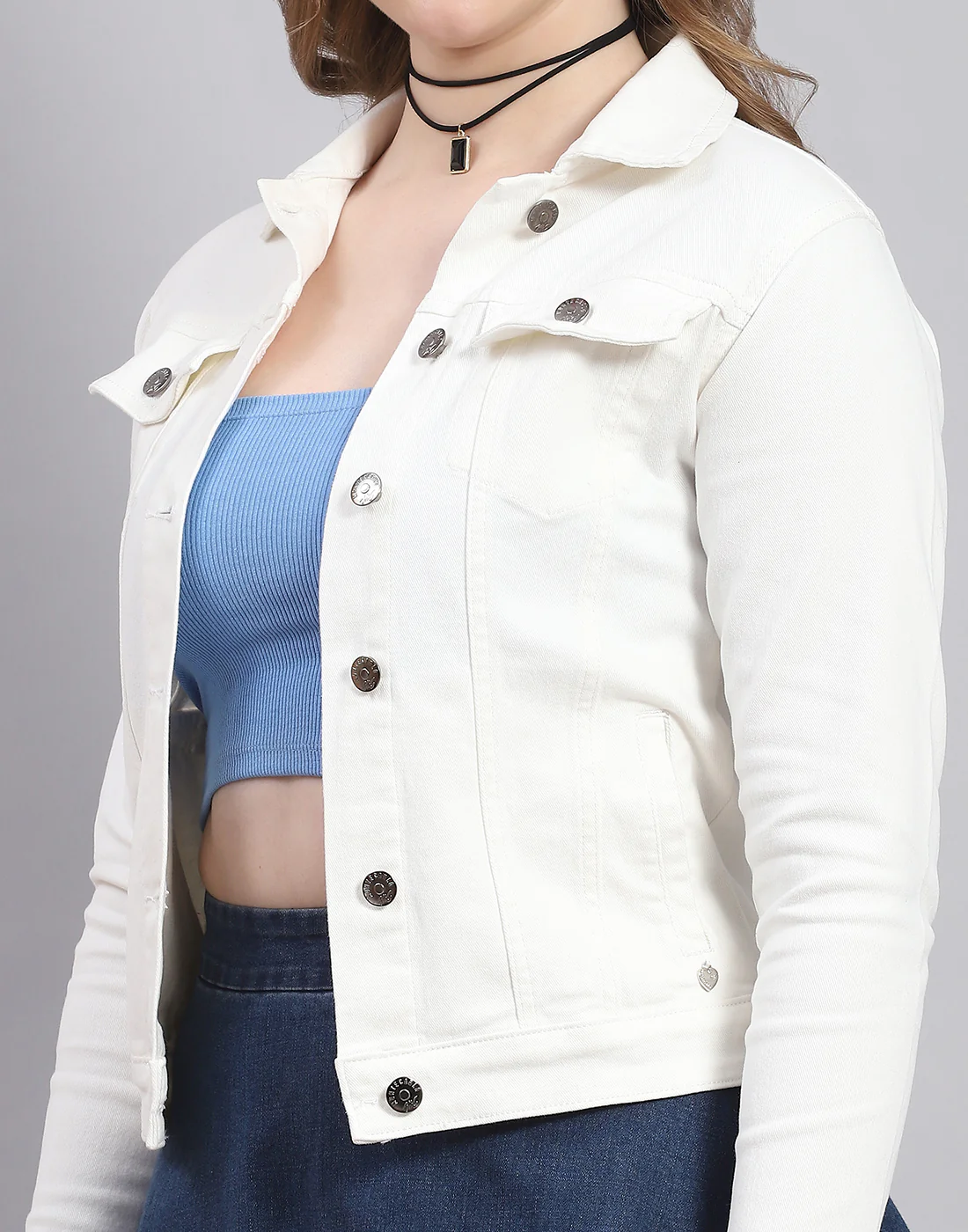 Women White Solid Collar Full Sleeve Jacket - Image 7