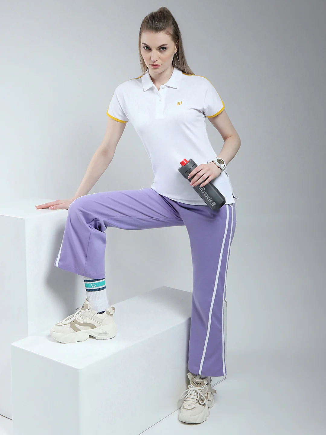 Rock.it Women White Solid Collar Half Sleeve T-Shirt - Image 2