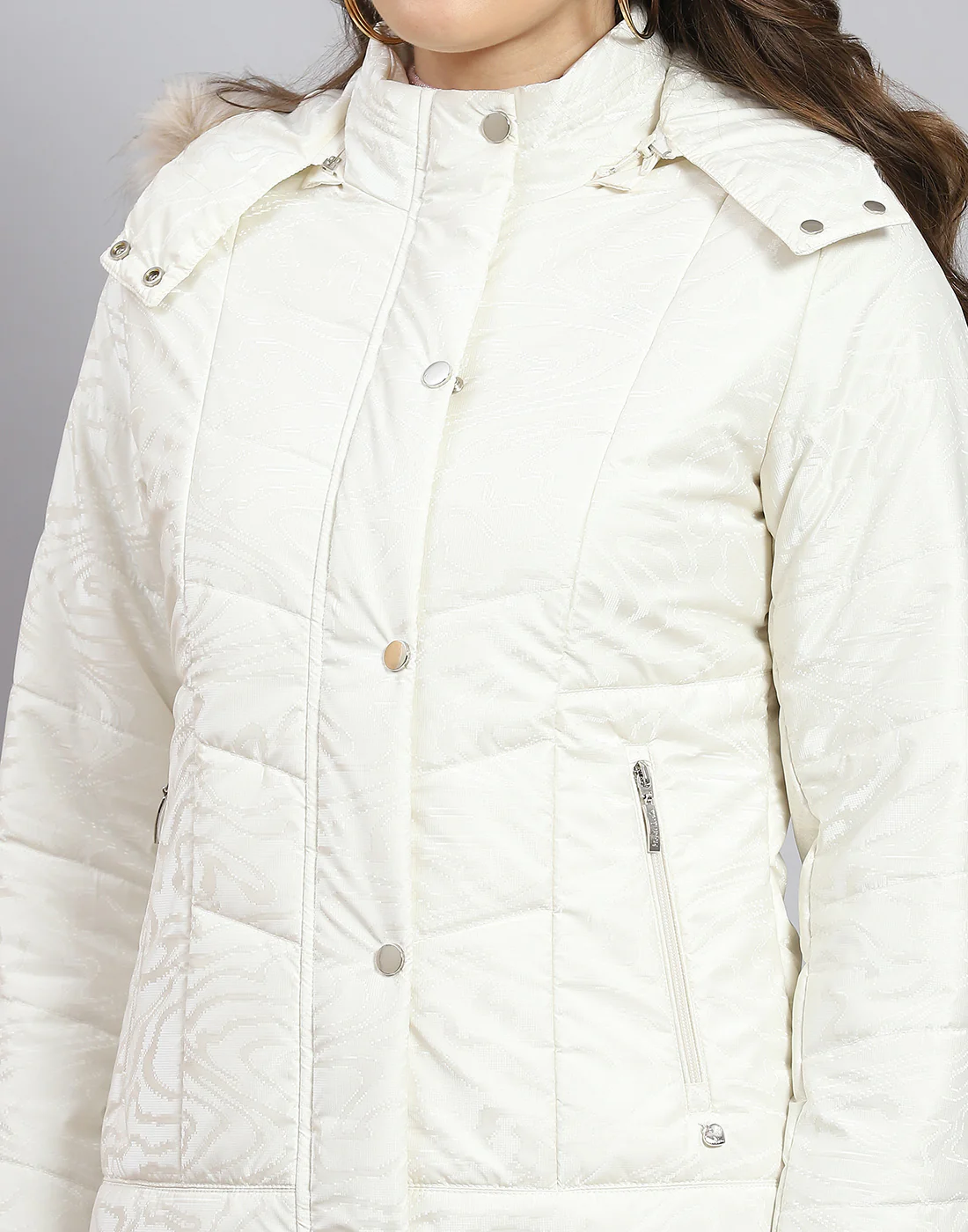 Women White Solid Hooded Full Sleeve Jacket - Image 6