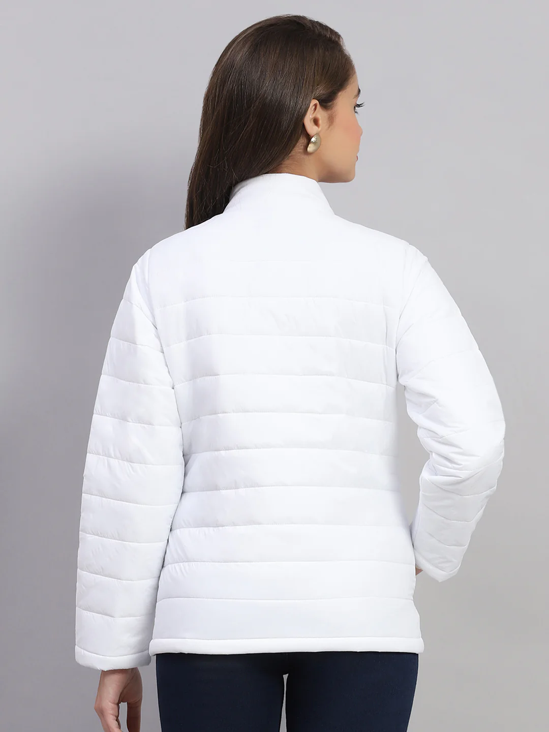 Rock.it Women White Solid Mock Neck Full Sleeve Jacket - Image 5