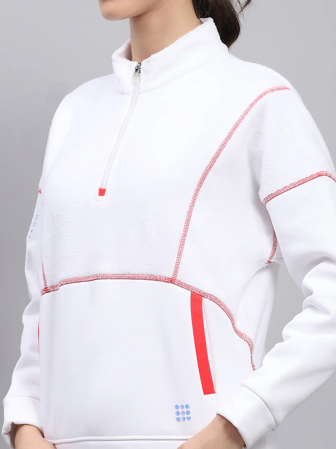 Rock.it Women White Solid Mock Neck Full Sleeve Sweatshirt - Image 6