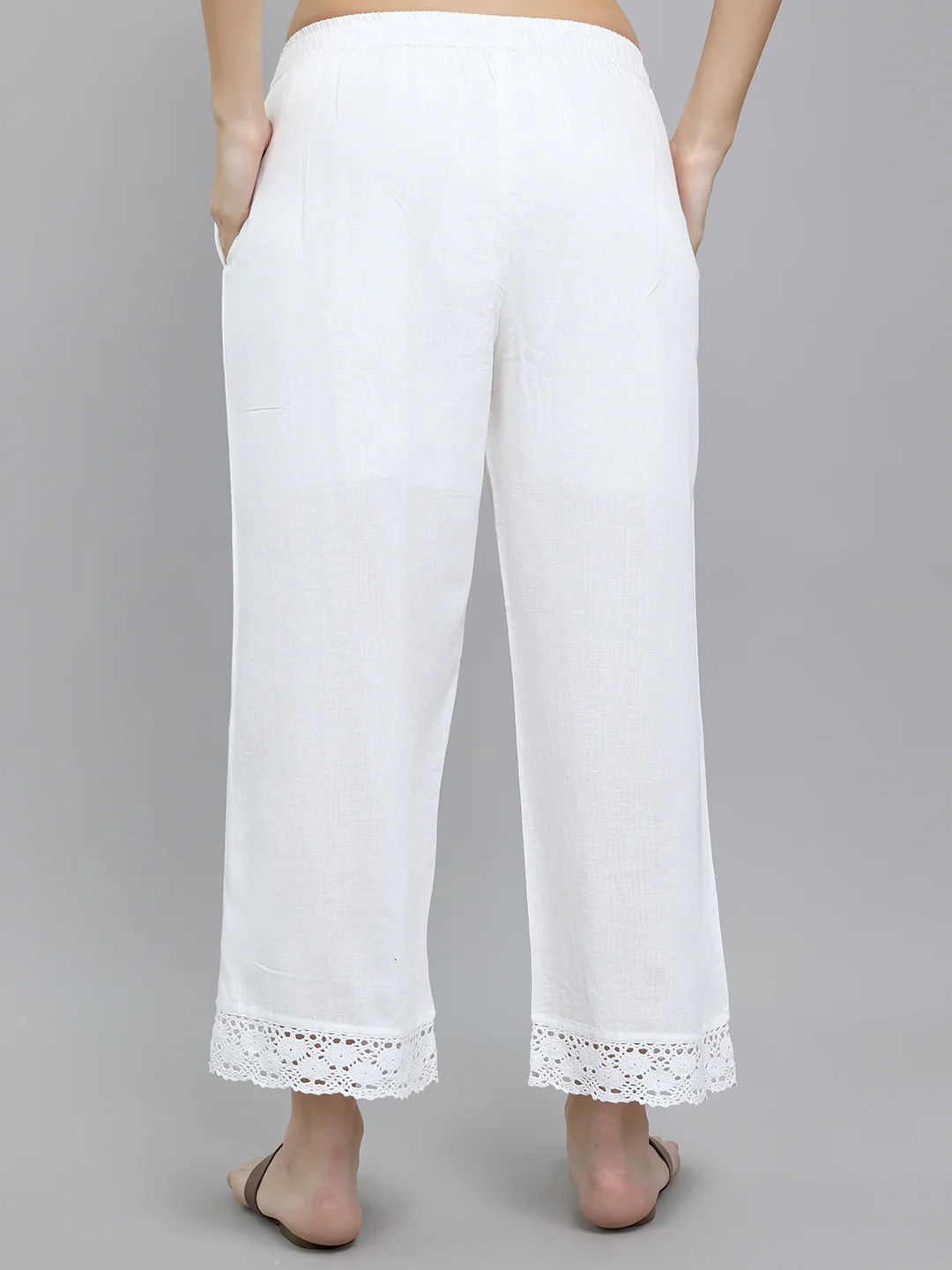 Women White Solid Regular Fit Palazzo - Image 4