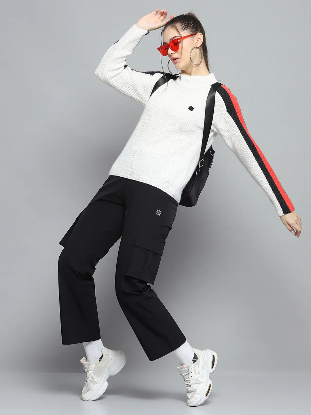 Rock.it Women White Solid Round Neck Full Sleeve Pullover - Image 2