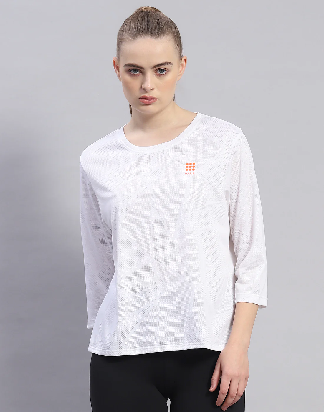 Rock.it Women White Solid Round Neck Half Sleeve Top - Image 3
