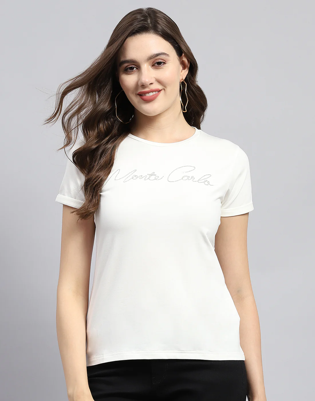 Women White Solid Round Neck Half Sleeve Top - Image 3