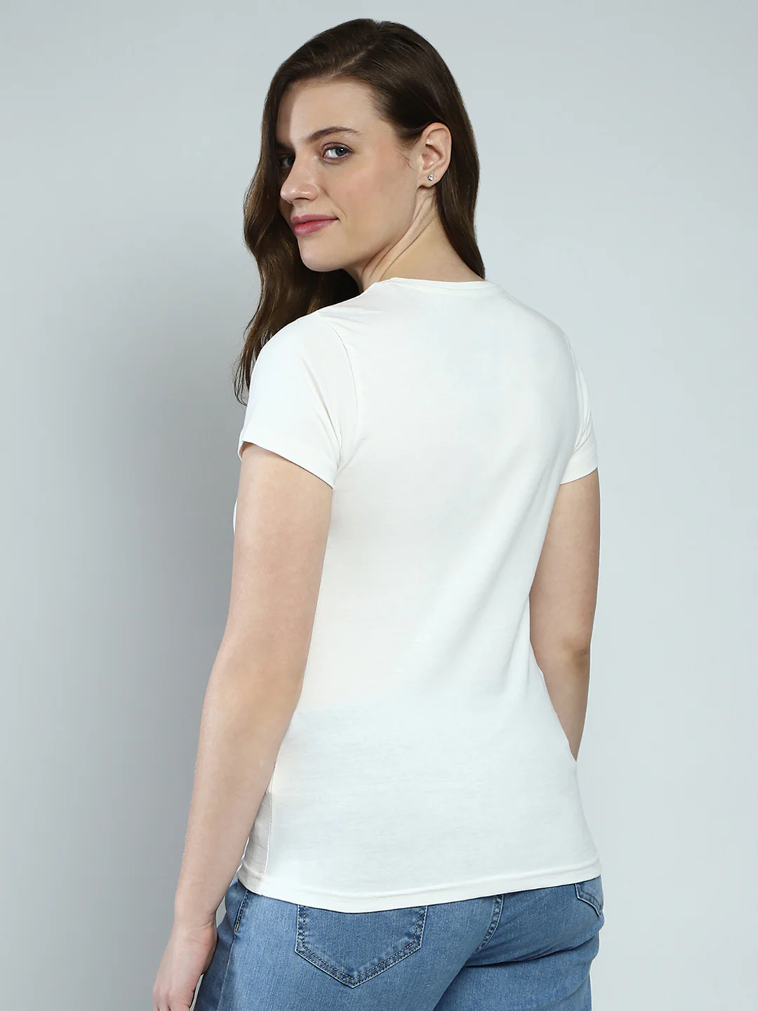 Women White Solid Round Neck Half Sleeve Top - Image 5