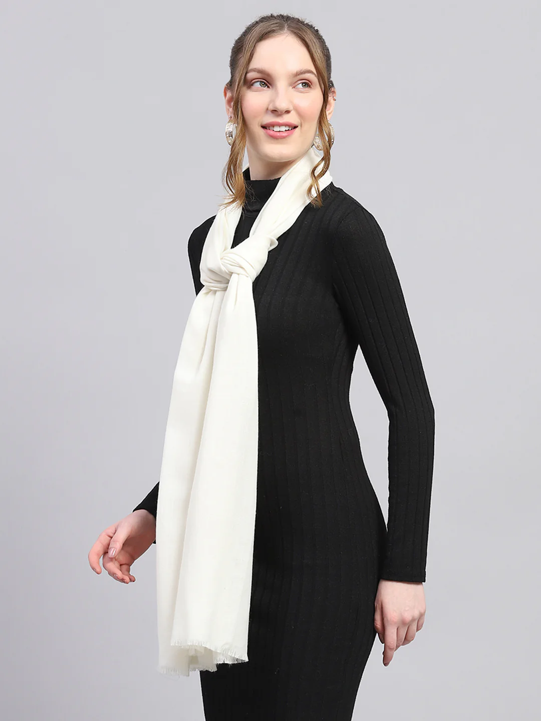 Women White Solid Stole - Image 3