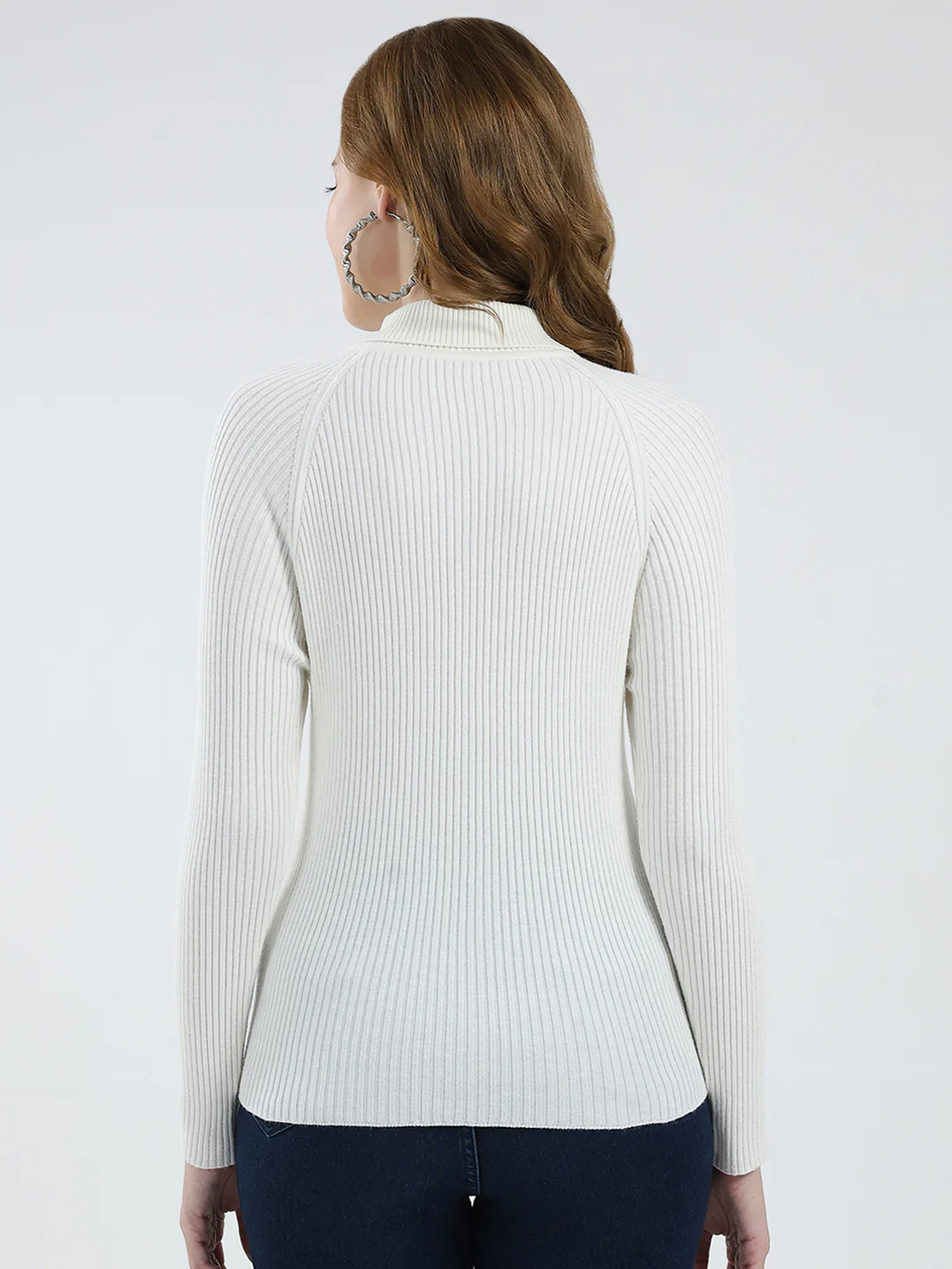 Women White Solid Turtle Neck Full Sleeve Sceavy - Image 5