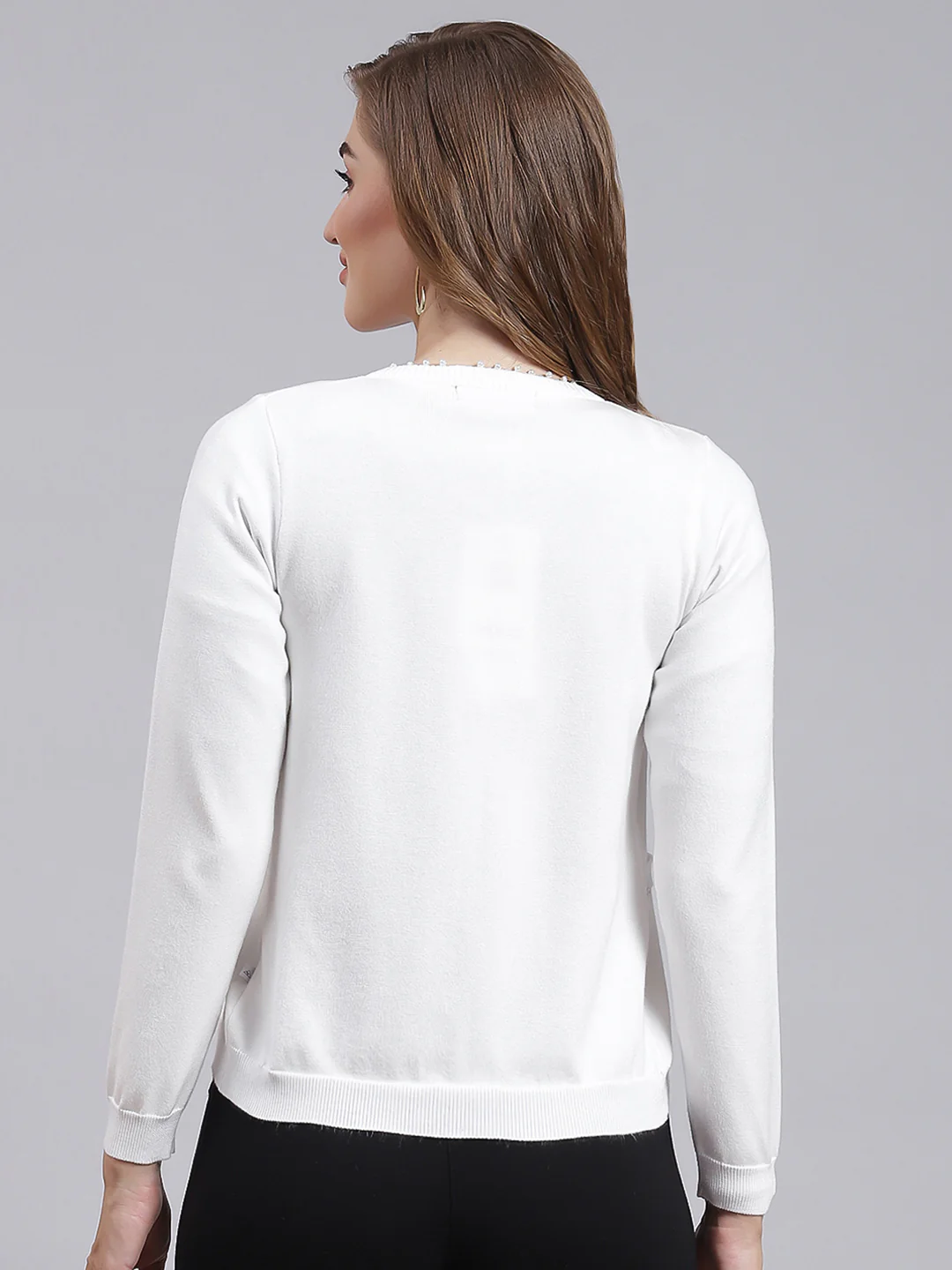 Women White Solid Wool blend Cardigan - Image 5