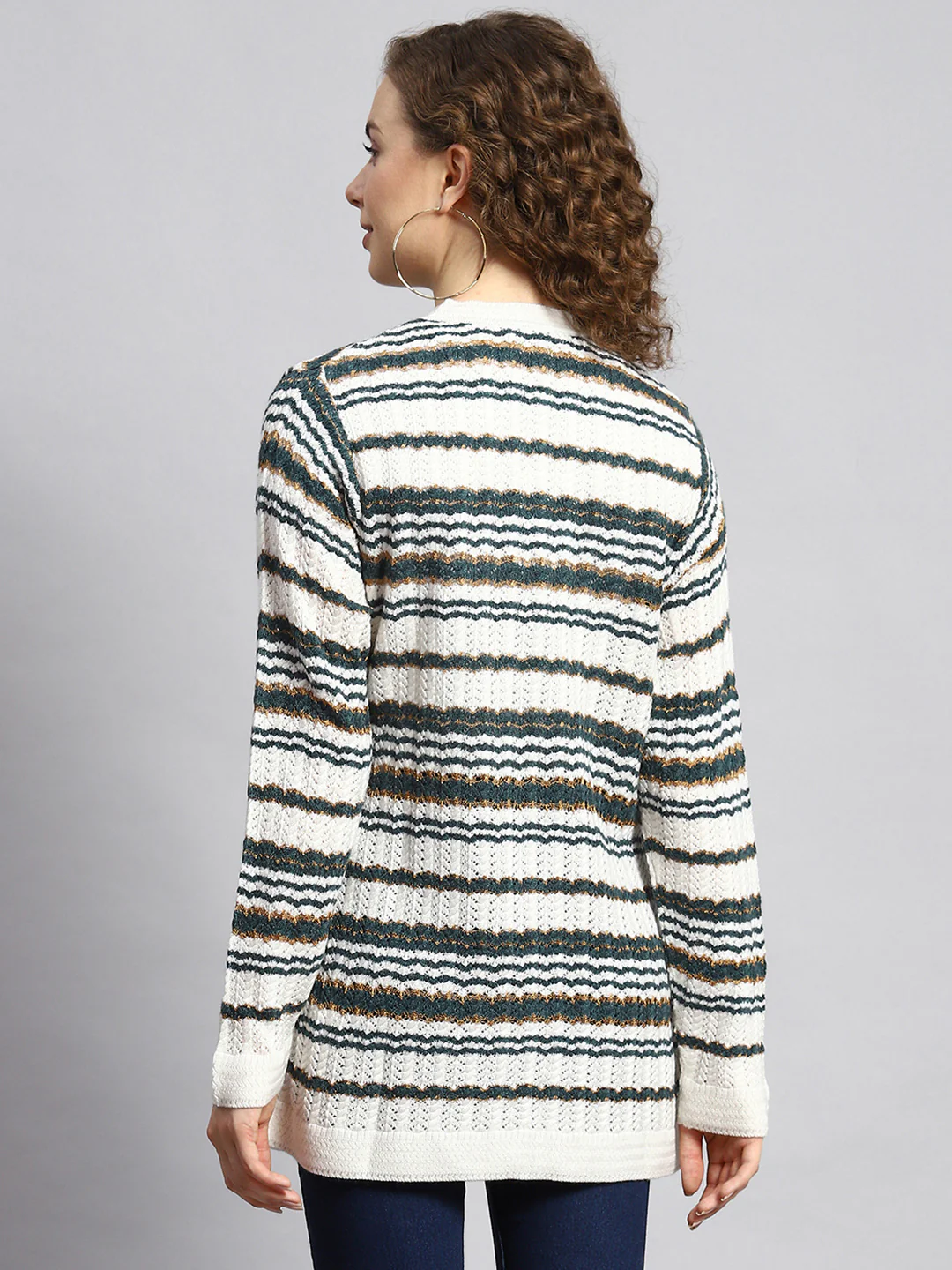 Women White Stripe Cardigan - Image 5