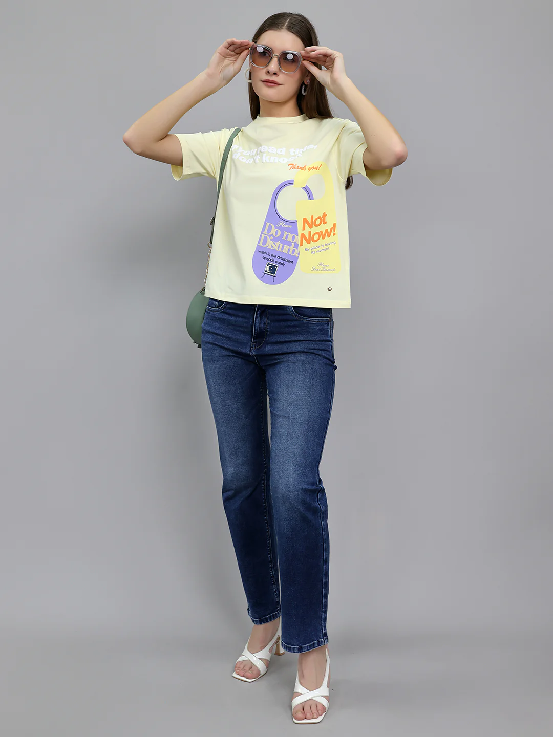 Women Yellow 3D Typography Printed Round Neck Half Sleeve Top - Image 7