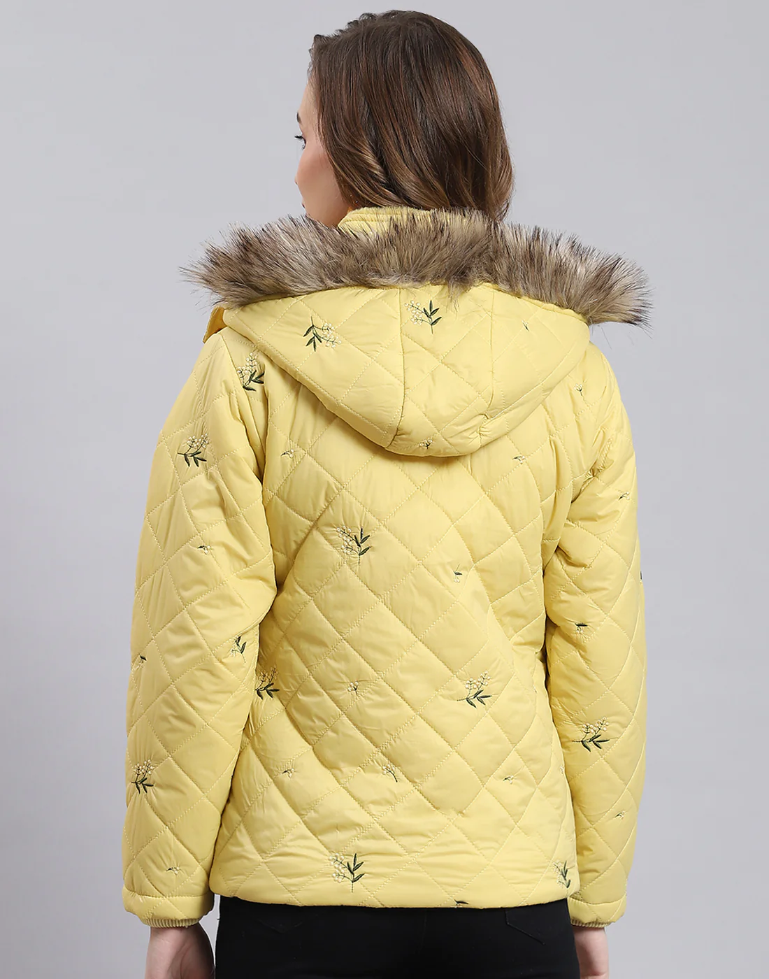 Women Yellow Embroidered Hooded Full Sleeve Jacket - Image 5