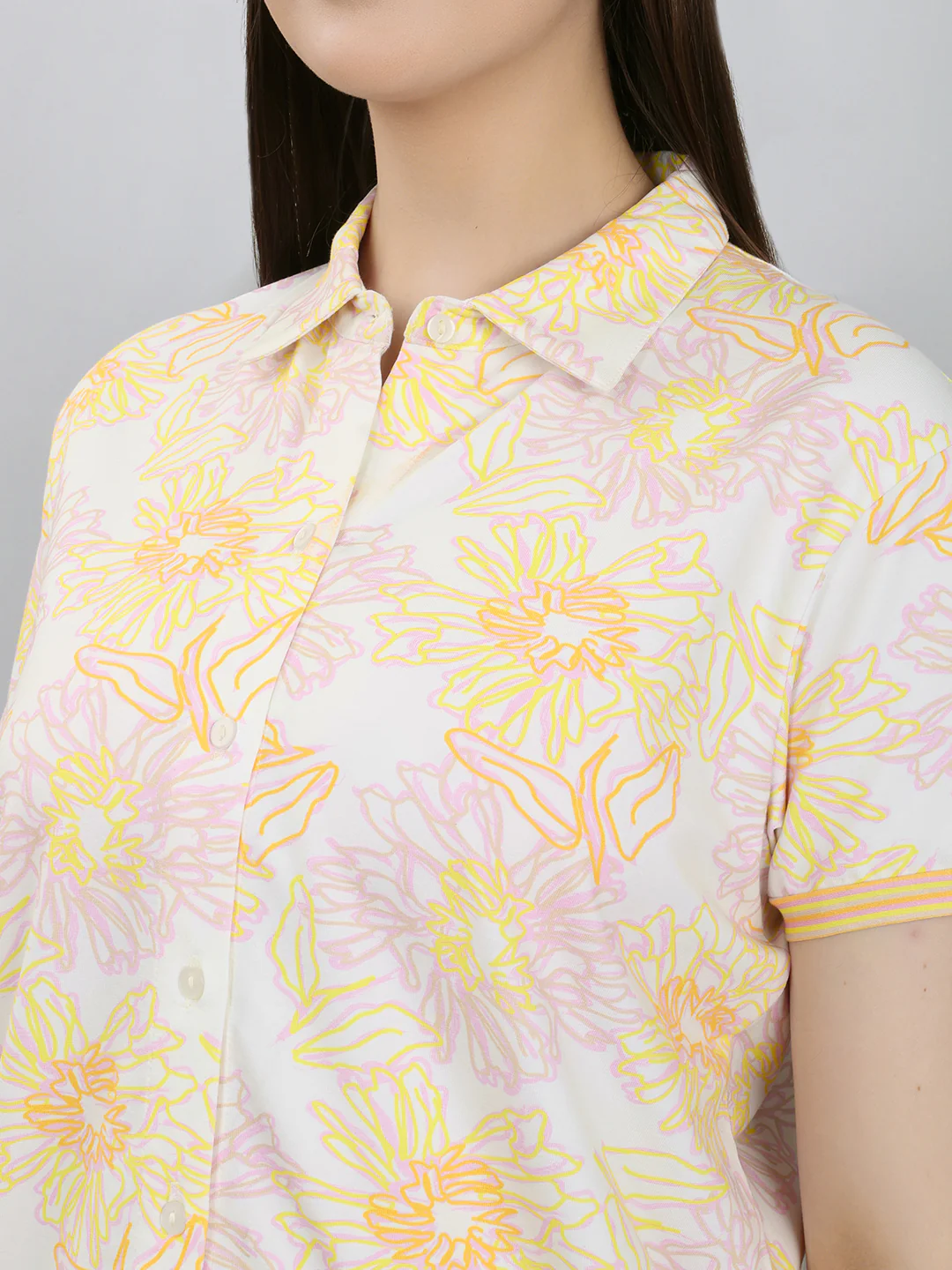 Women Yellow Printed Collar Half Sleeve Combo 3 Pc Set (Top, Shorts & Lower) - Image 5