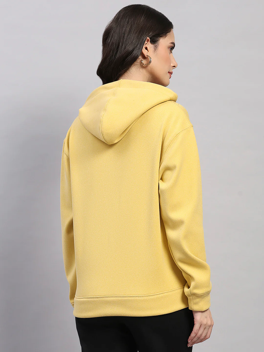 Women Yellow Printed Hooded Full Sleeve Sweatshirt - Image 5