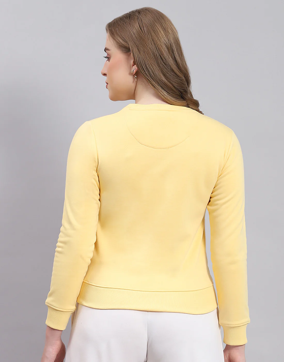 Women Yellow Printed Round Neck Full Sleeve Sweatshirt - Image 6