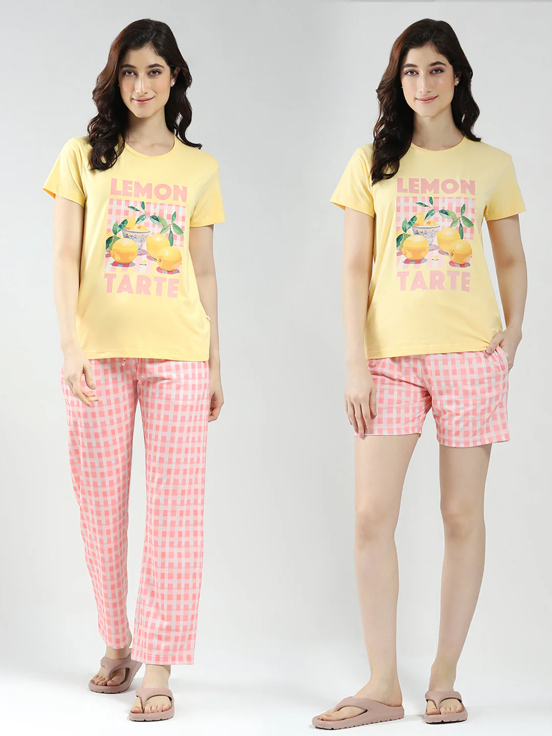 Women Yellow Printed Round Neck Half Sleeve Combo 3Pc Set (T-Shirt, Shorts & Lower)