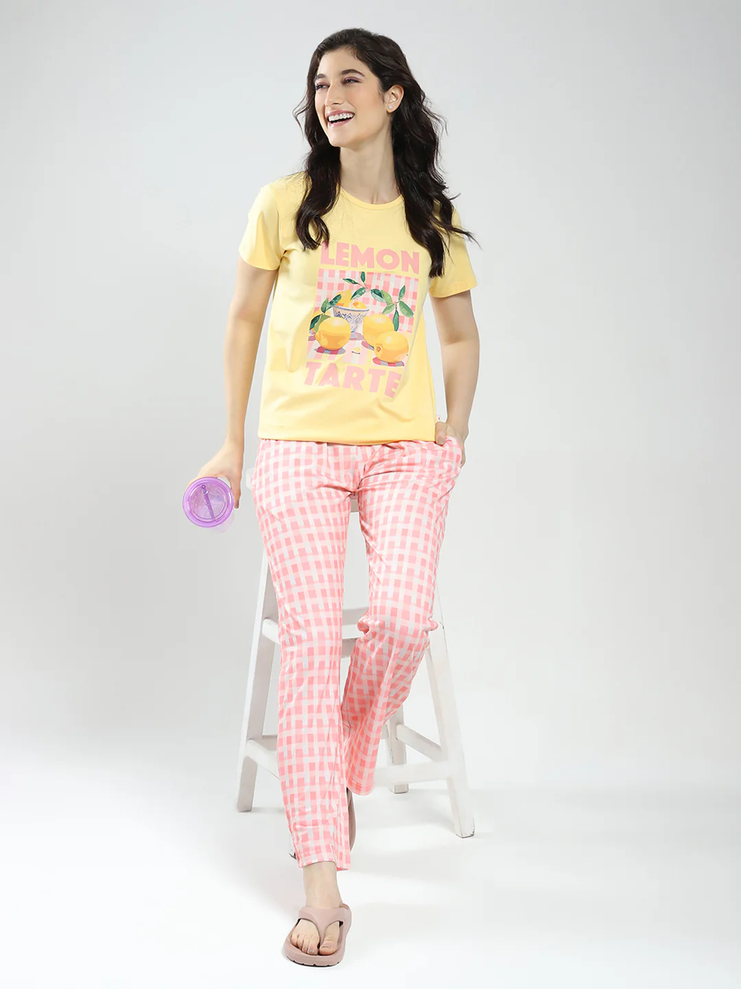 Women Yellow Printed Round Neck Half Sleeve Combo 3Pc Set (T-Shirt, Shorts & Lower) - Image 3