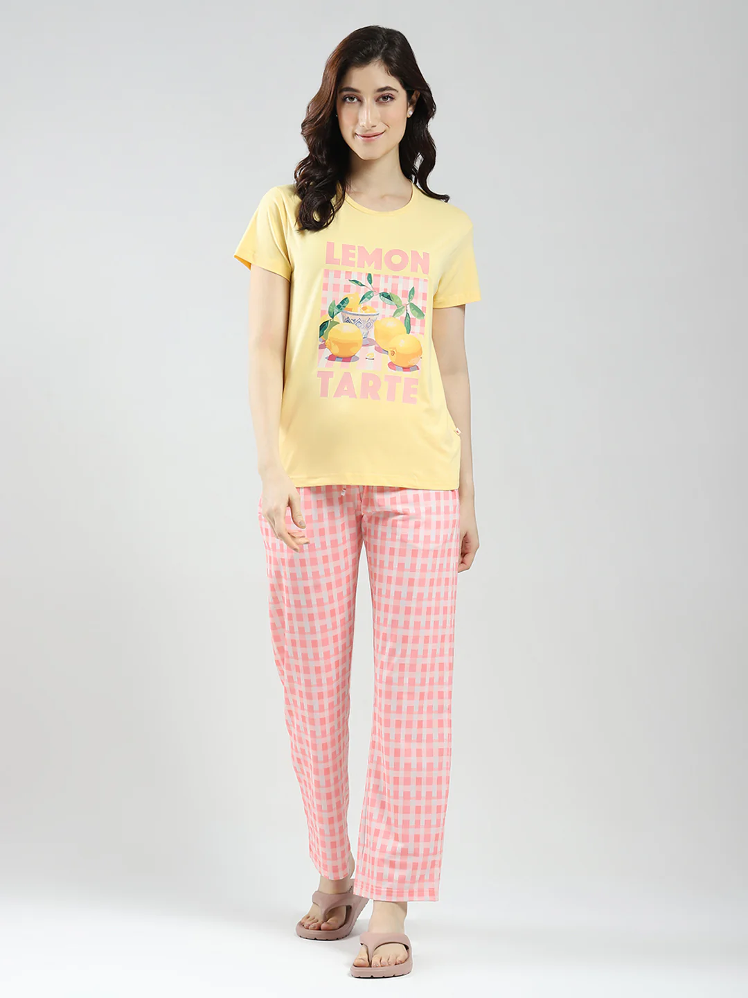 Women Yellow Printed Round Neck Half Sleeve Combo 3Pc Set (T-Shirt, Shorts & Lower) - Image 4