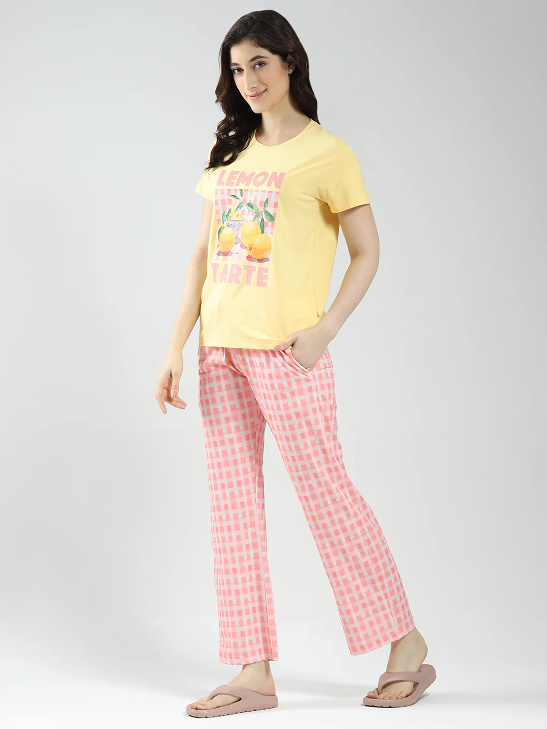 Women Yellow Printed Round Neck Half Sleeve Combo 3Pc Set (T-Shirt, Shorts & Lower) - Image 5