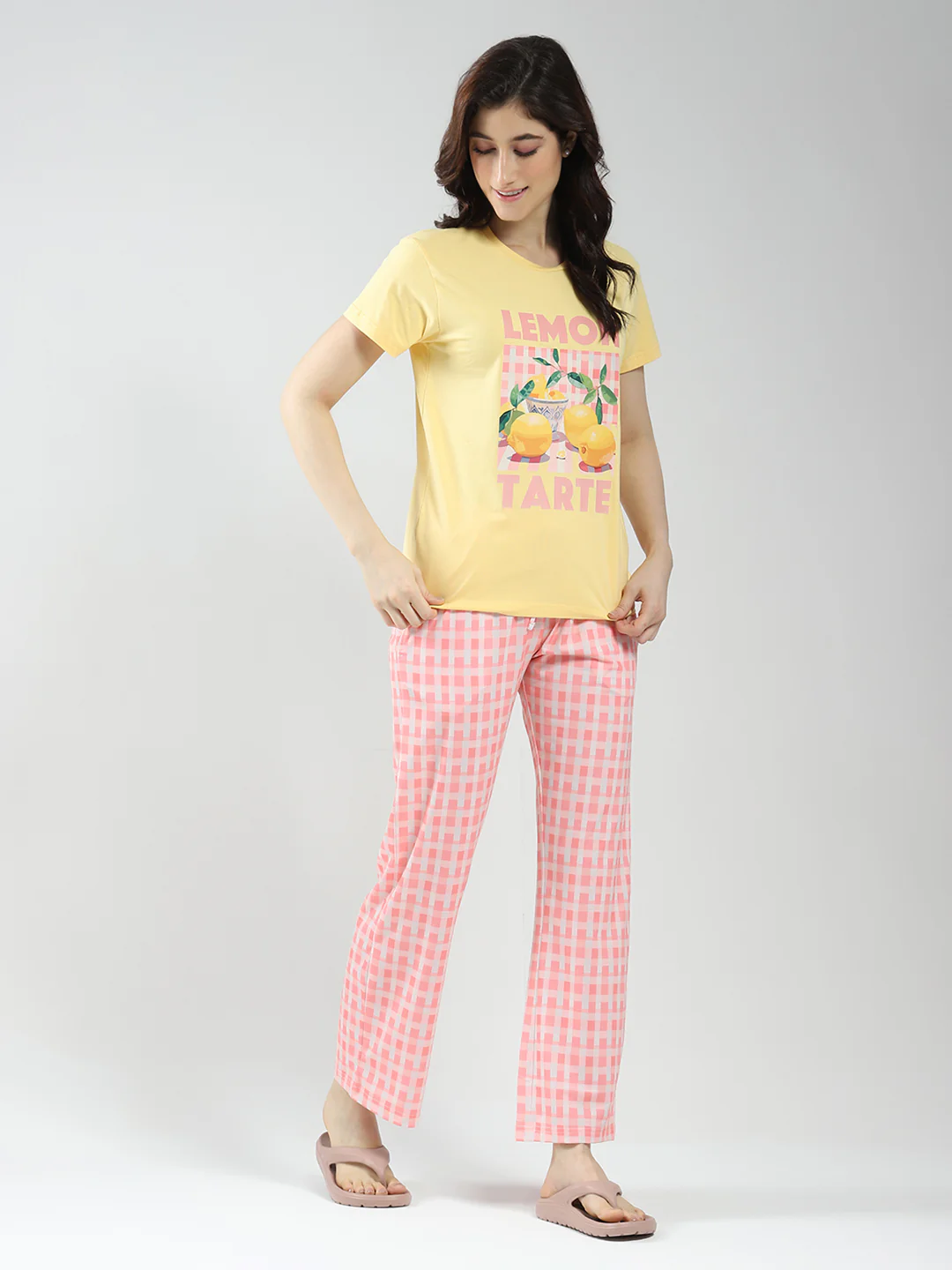 Women Yellow Printed Round Neck Half Sleeve Combo 3Pc Set (T-Shirt, Shorts & Lower) - Image 6