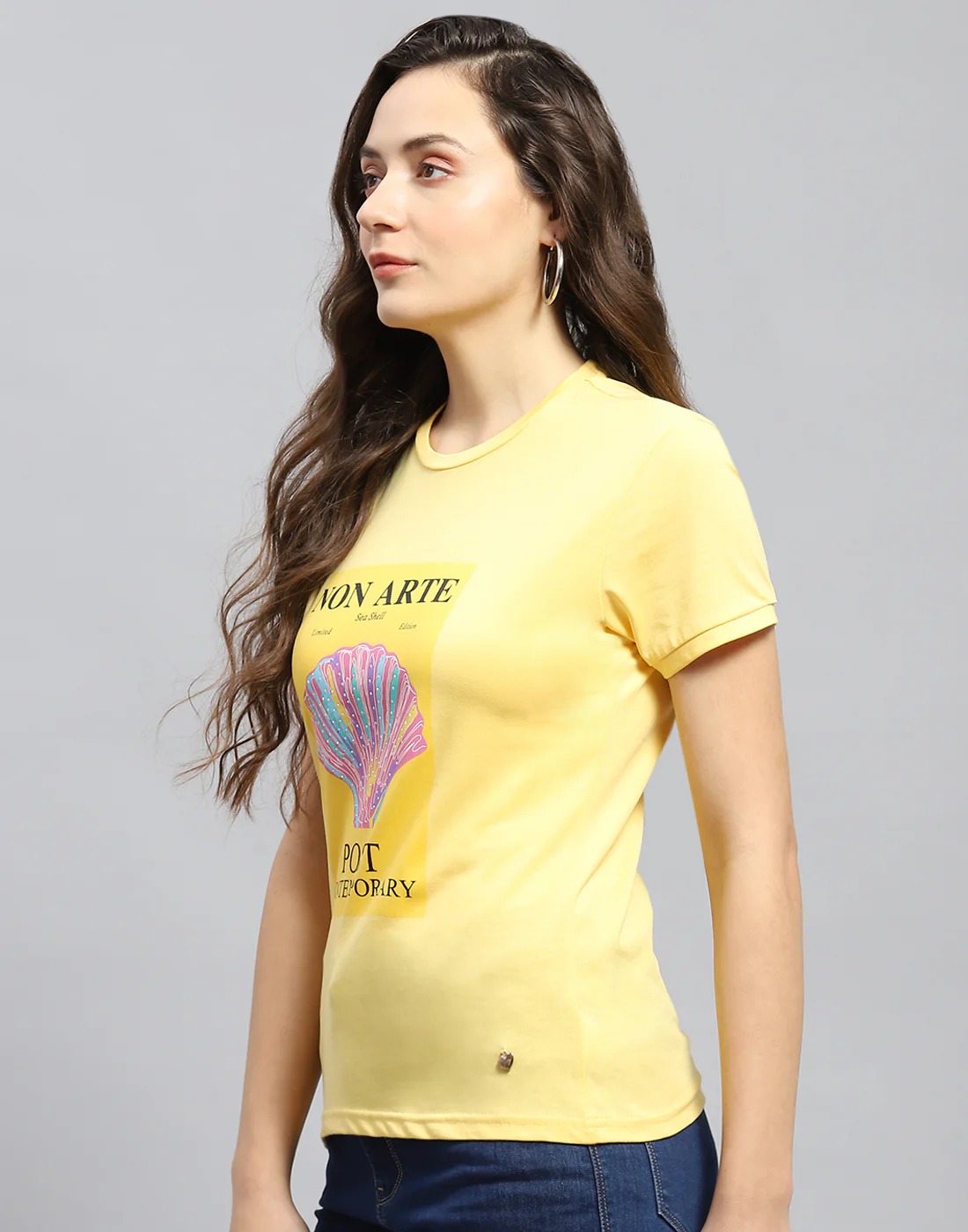 Women Yellow Printed Round Neck Half Sleeve Top - Image 3