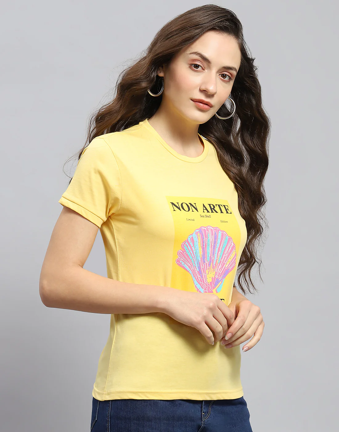 Women Yellow Printed Round Neck Half Sleeve Top - Image 4