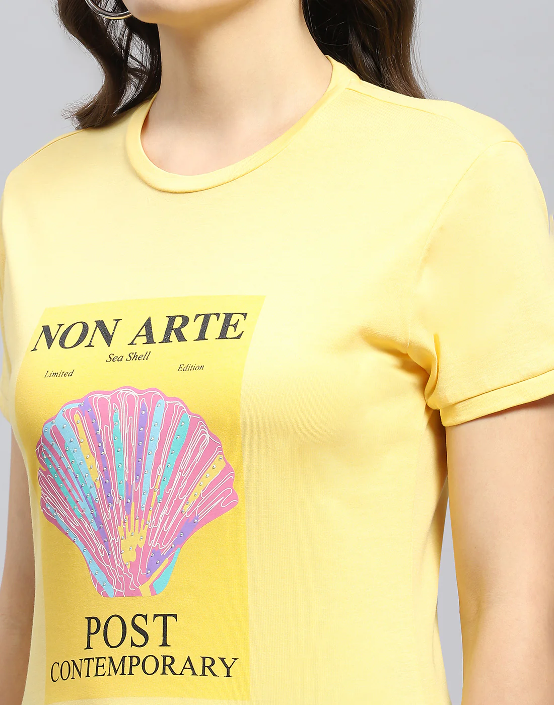 Women Yellow Printed Round Neck Half Sleeve Top - Image 6